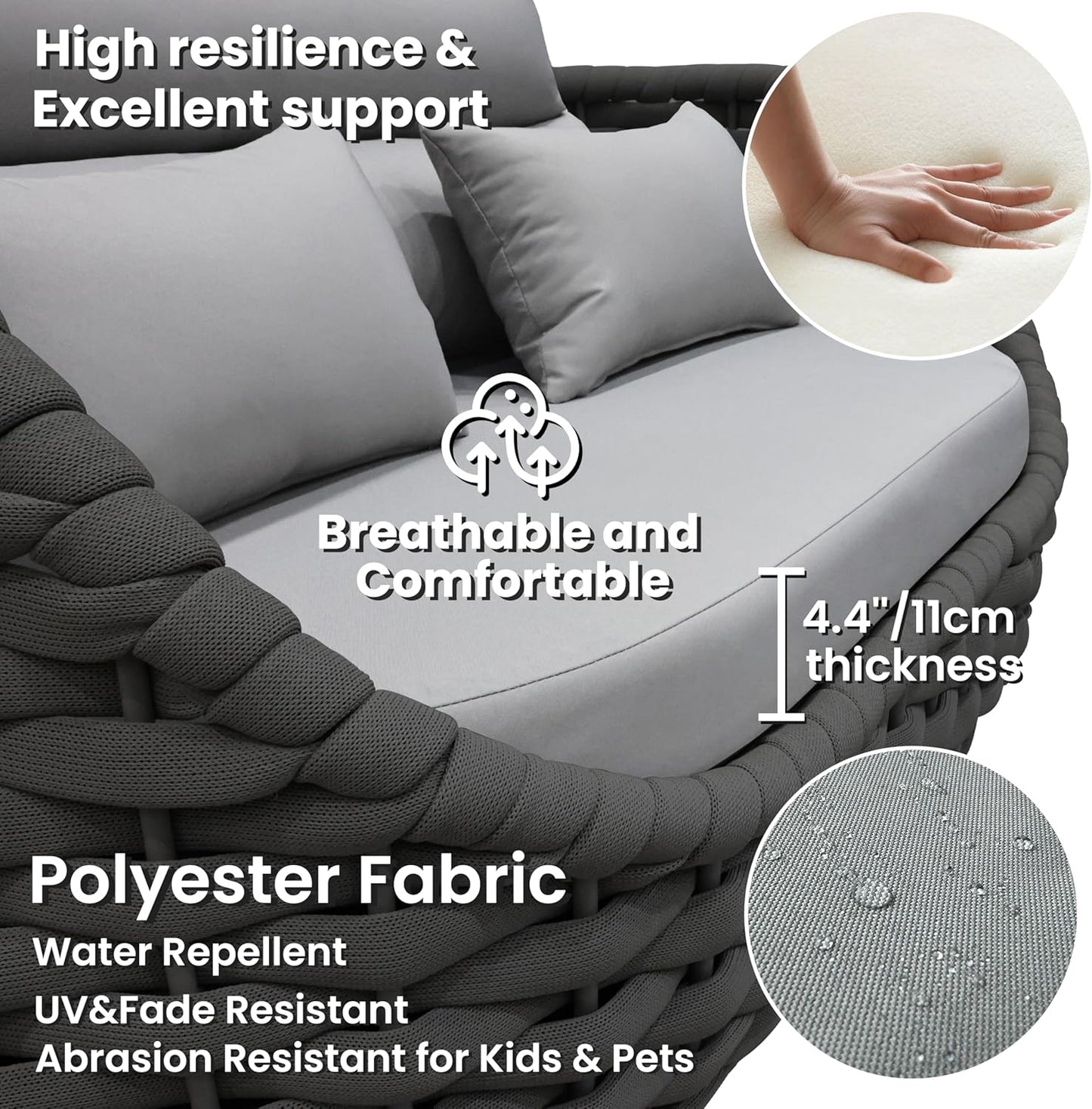 4 Pieces Assembled Patio Conversation Sets, Aluminum Outdoor Furniture Sofa Set - Modern Cushioned Set Hand Woven Rope Couch Armchair Set for 4 - All Weather for Indoor Deck Porch Backyard Hotel