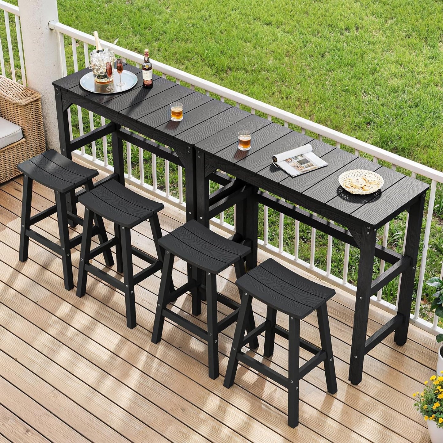 Weatherproof Bar Stools Set of 2, 28" Height Outdoor Bar Stools Holds up to 400 lbs, Saddle Seat, Bar Height Stools for Patio, Garden, and Kitchen Island, Black