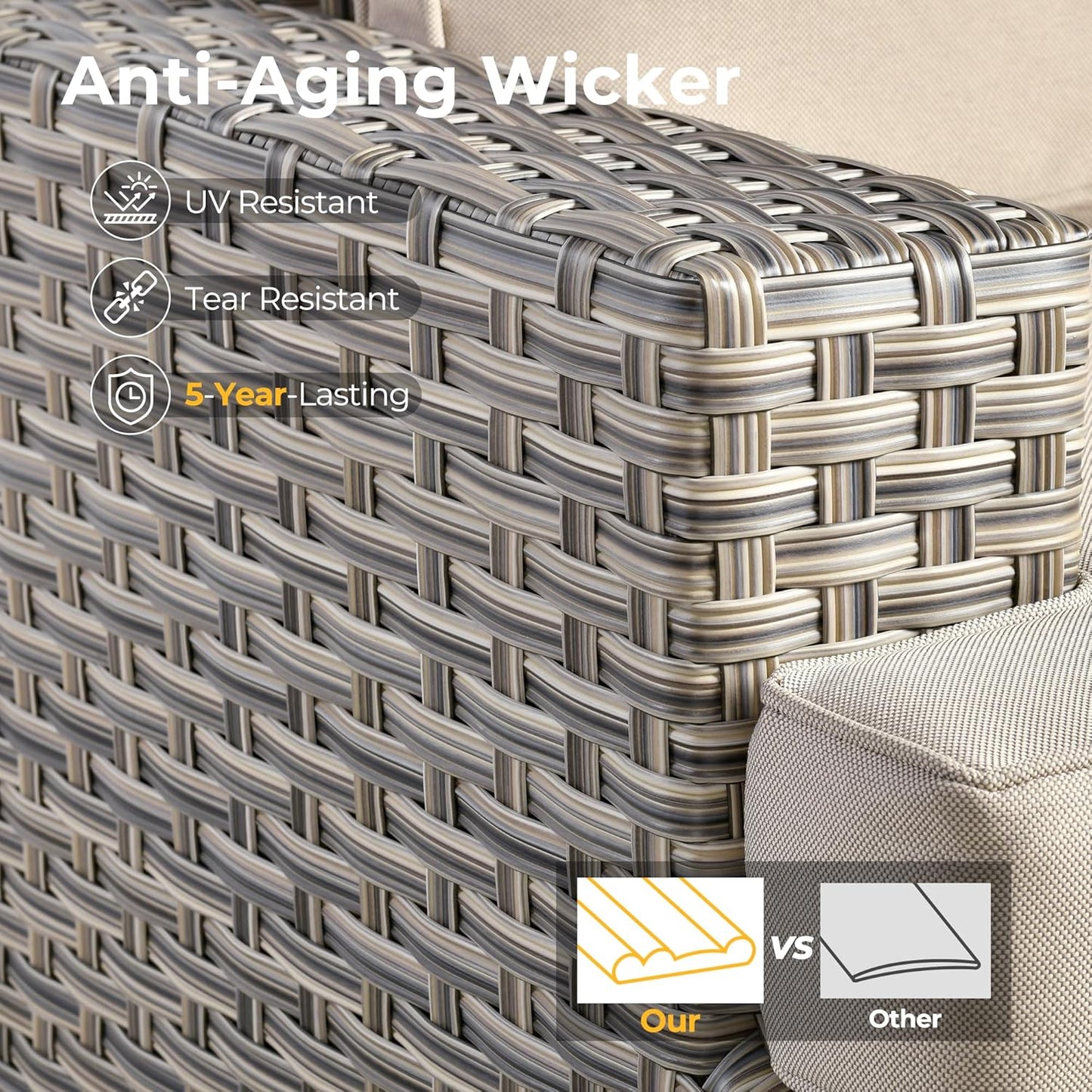 HOOOWOOO Outdoor Sectional Patio Furniture Set,6 Pieces Wicker Conversation Sets L Shaped Couch,Extra Deep Out Door Sofa Outside Furniture,Beige