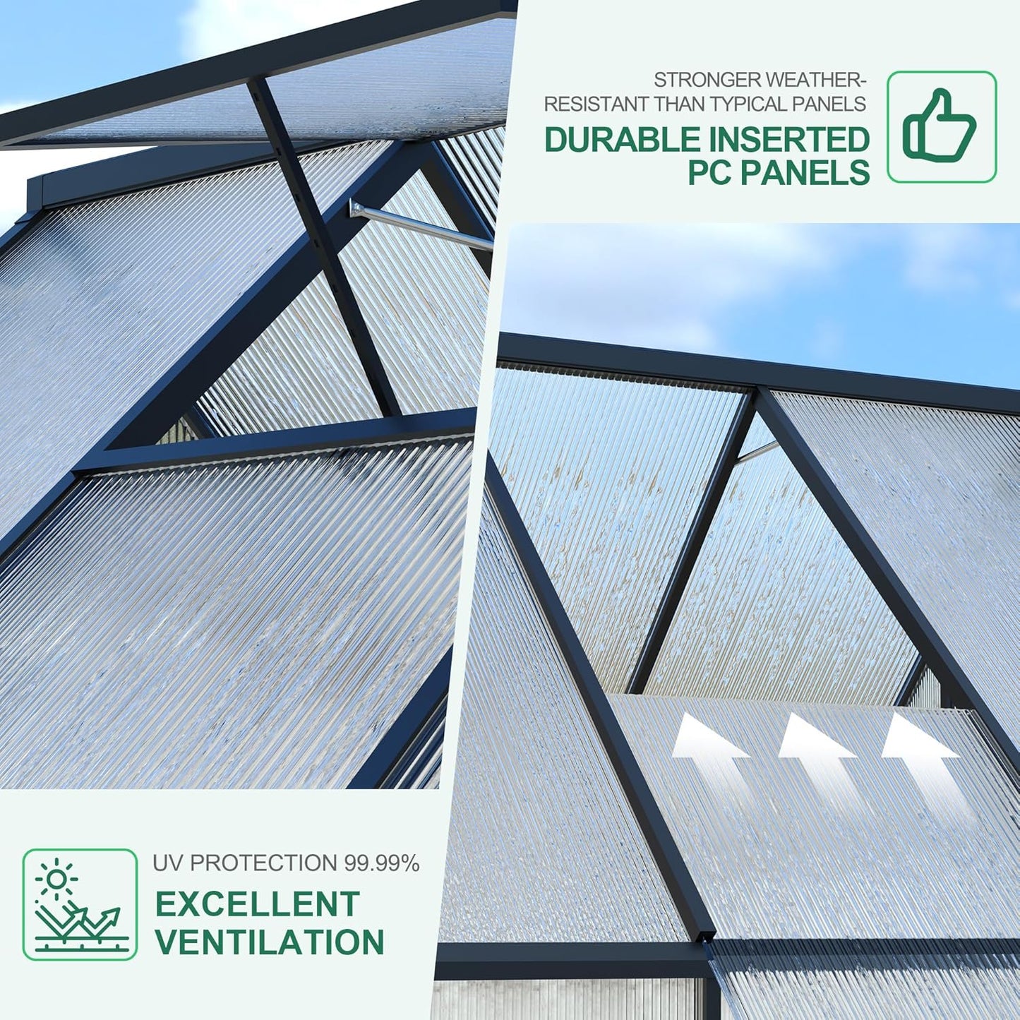 6'x9' Aluminum-Framed Polycarbonate Greenhouse, Heavy Duty Polycarbonate Greenhouse with Quick Setup Structure and Roof Vent, Large Enhanced Aluminum Green House Kit for Outdoors