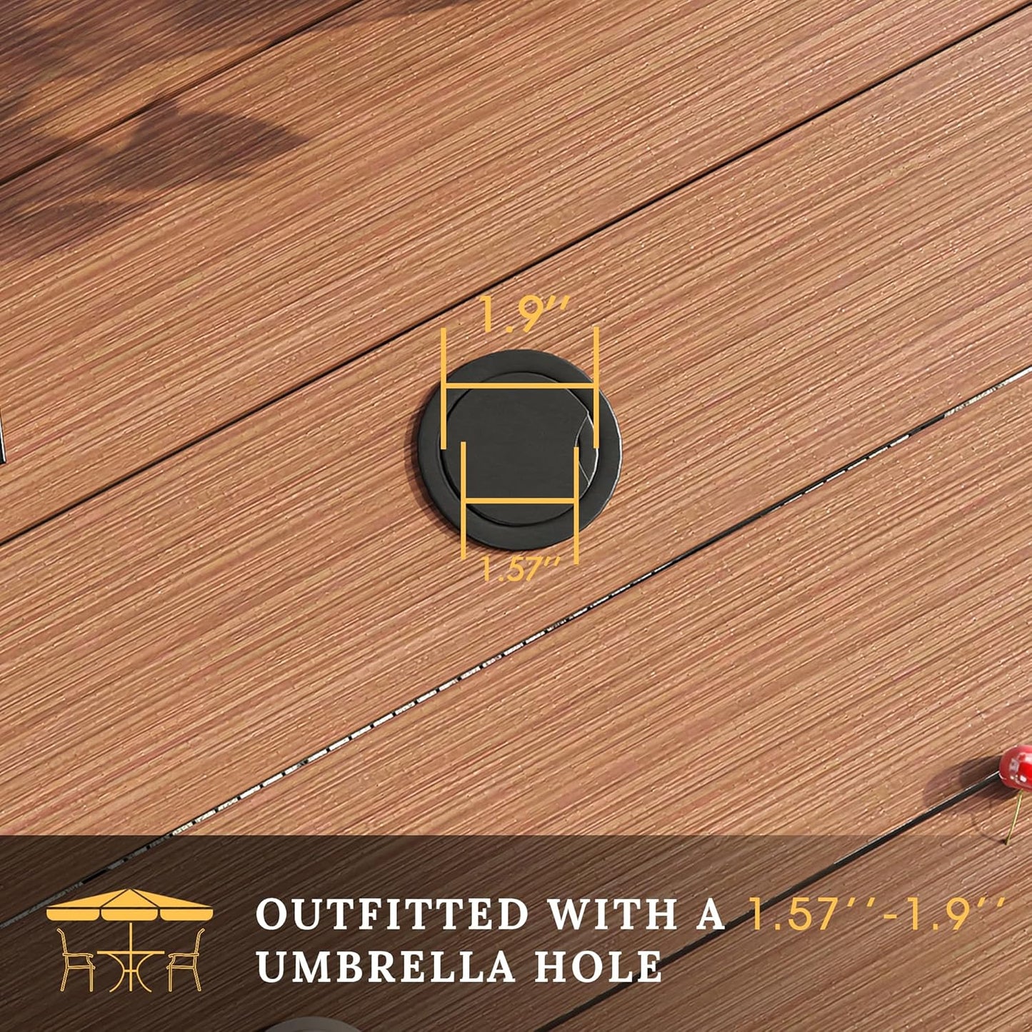 VICLLAX Round Patio Table with Adjustable Umbrella Hole, All Weather Outdoor Round Dining Table for Lawn Garden, 41.2"x 28" Walnut Wood-Like Outdoor Coffee Table