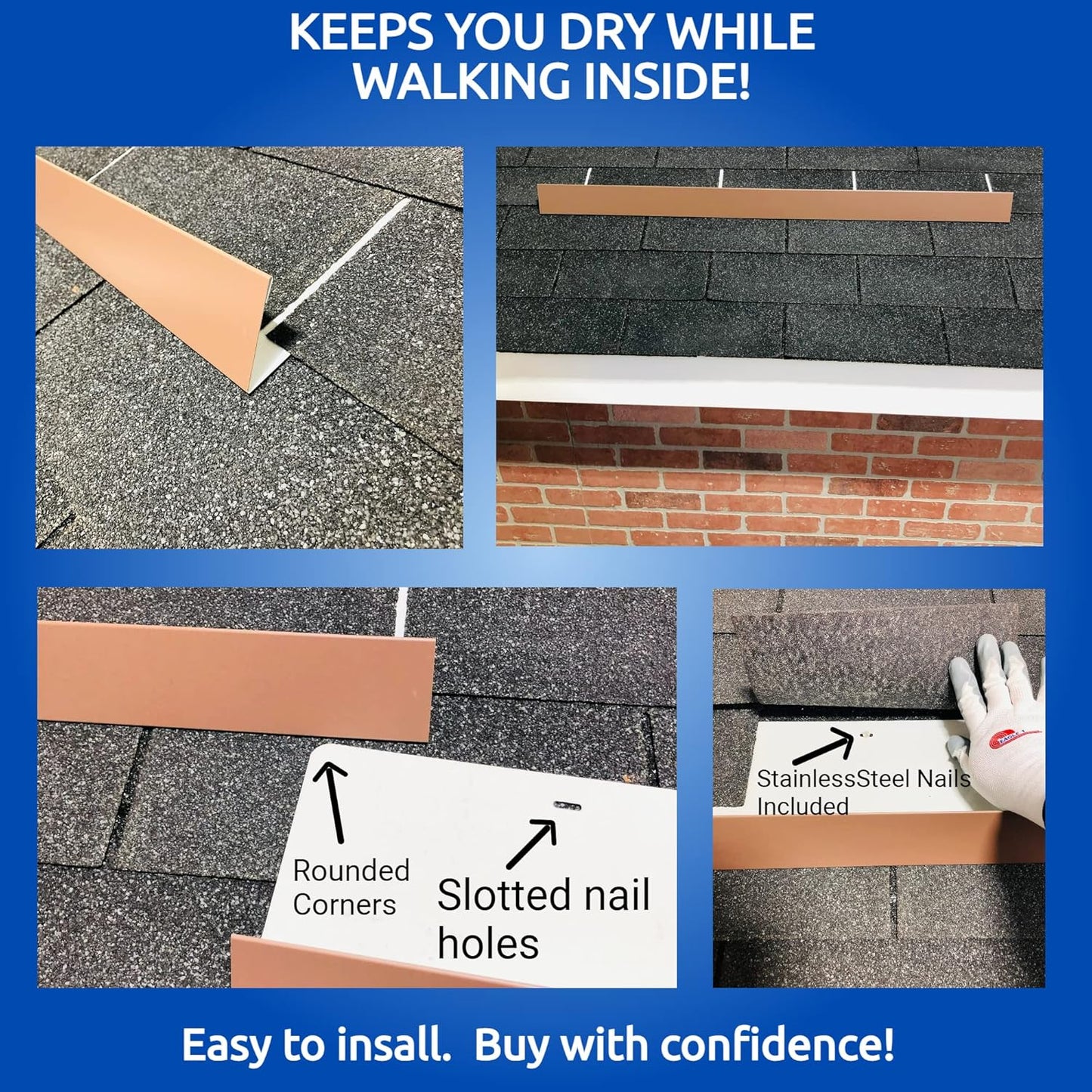 EAGLE 1- Shingle Roof Rain Diverter 40 Inches Long- 26 Gauge Material- Easy to Install- Includes Stainless Steel Nails (2, Brown)