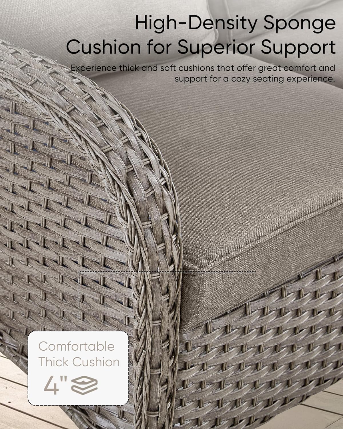 Patio Furniture-All Weather Wicker Patio Conversation Sets with Swivel Patio Chairs High Back Outdoor Couch with Swivel Rocking Chairs Outdoor Furniture for Deck Lawn Porch Balcony Poolside-Grey/Grey