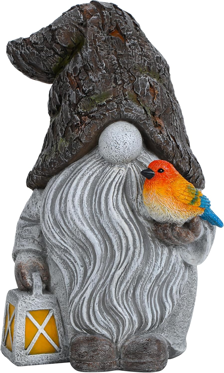 Mood Lab Garden Gnome - Stone Gnome Figurine - 9.1 Inch Tall Lawn Statue with Bird - for Outdoor or House Decor