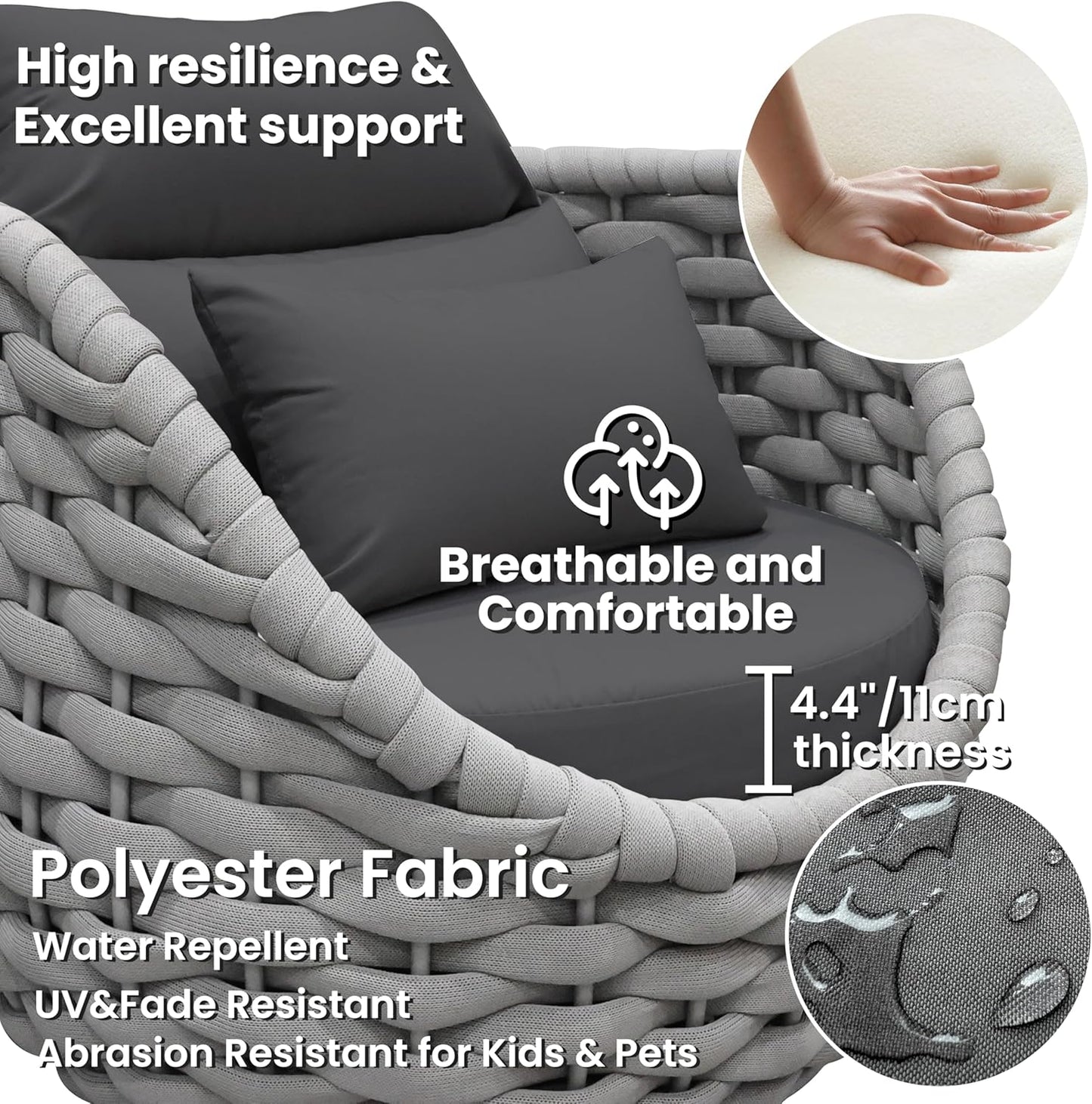 3 Pieces Aluminum Patio Furniture Sofa Sets: Hand Woven Rope Outdoor Conversation Set of 2 - Assembled Modern Cushions Couch Armchair Table Set - All Weather for Indoor Deck Porch Pool Hotel