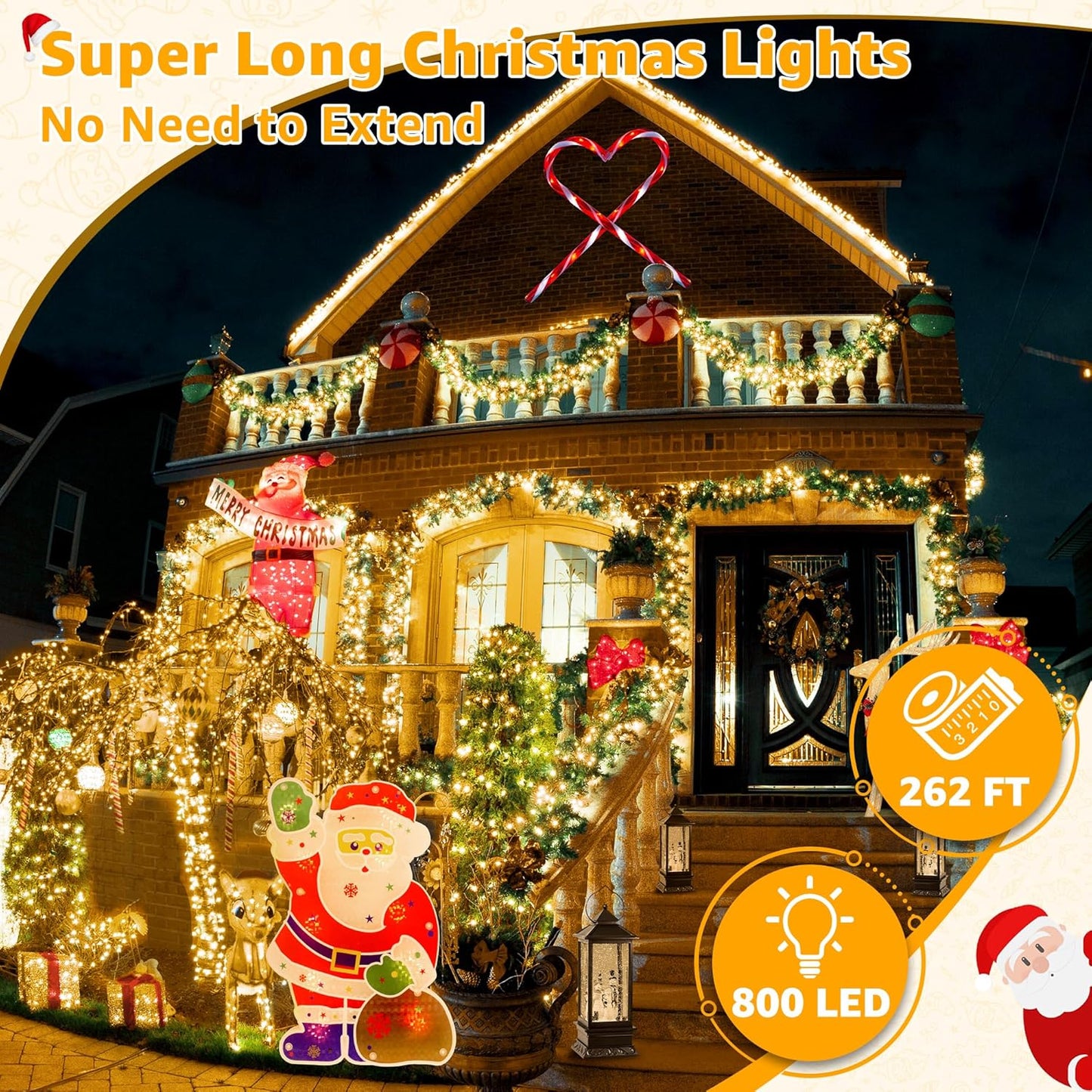 Ollny Outdoor String Lights 800LED 262FT, Warm White Waterproof Fairy Light with Remote Plug in, 8 Modes Timers Dimmable Christmas Lights for Outside Indoor Bedroom Patio Camping Garden
