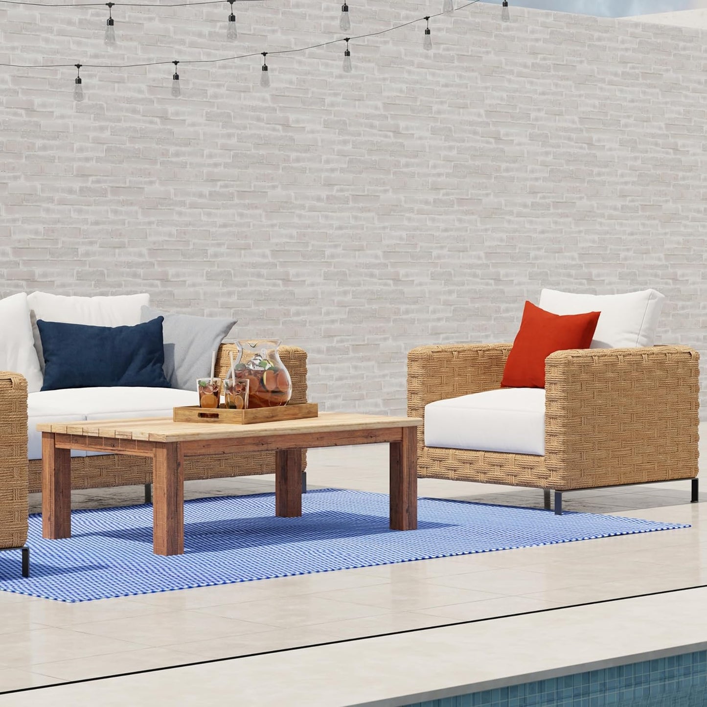 Mad Mats Geometric Outdoor Rug, Reversible Plastic Mat (6' x 9', Basic - Blue/White)