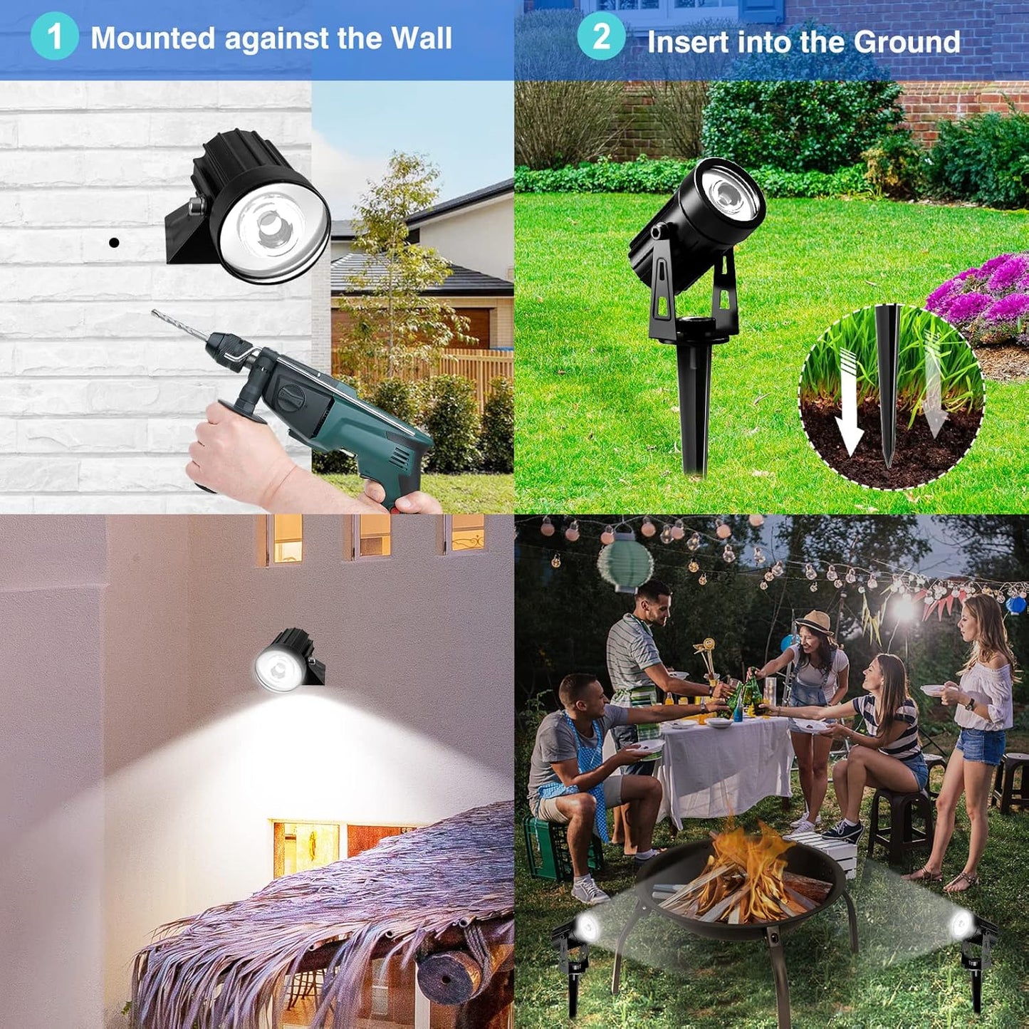 T-SUNUS Halloween Solar Landscape Spotlights Metal, Garden Spot Lights Outdoor IP65 Waterproof 9.8ft Cable Separated Panel, Auto On/Off for Christmas Tree Flag Driveway Pathway Pool Area (White 6000K)