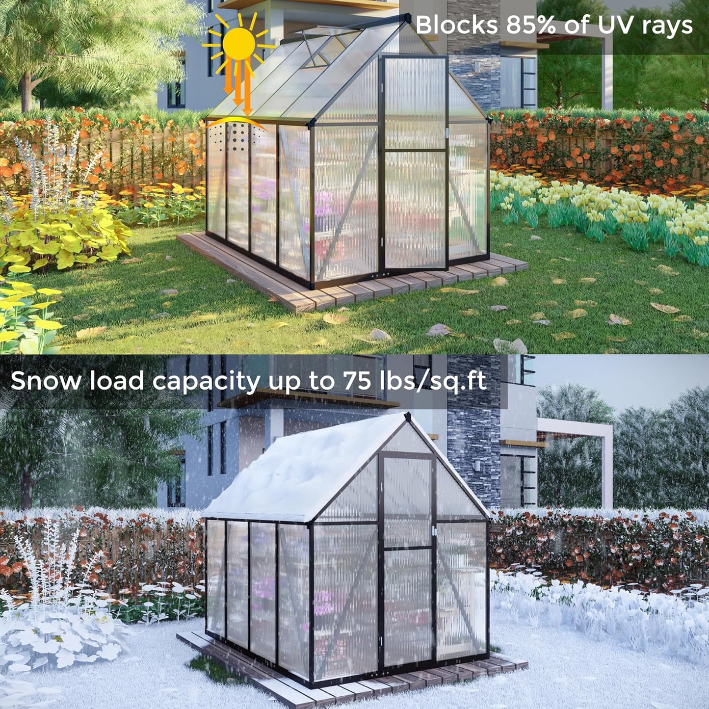 6 x 4 FT Greenhouse for Outdoors,Aluminum Large Walk-in Greenhouse,Dark Gray