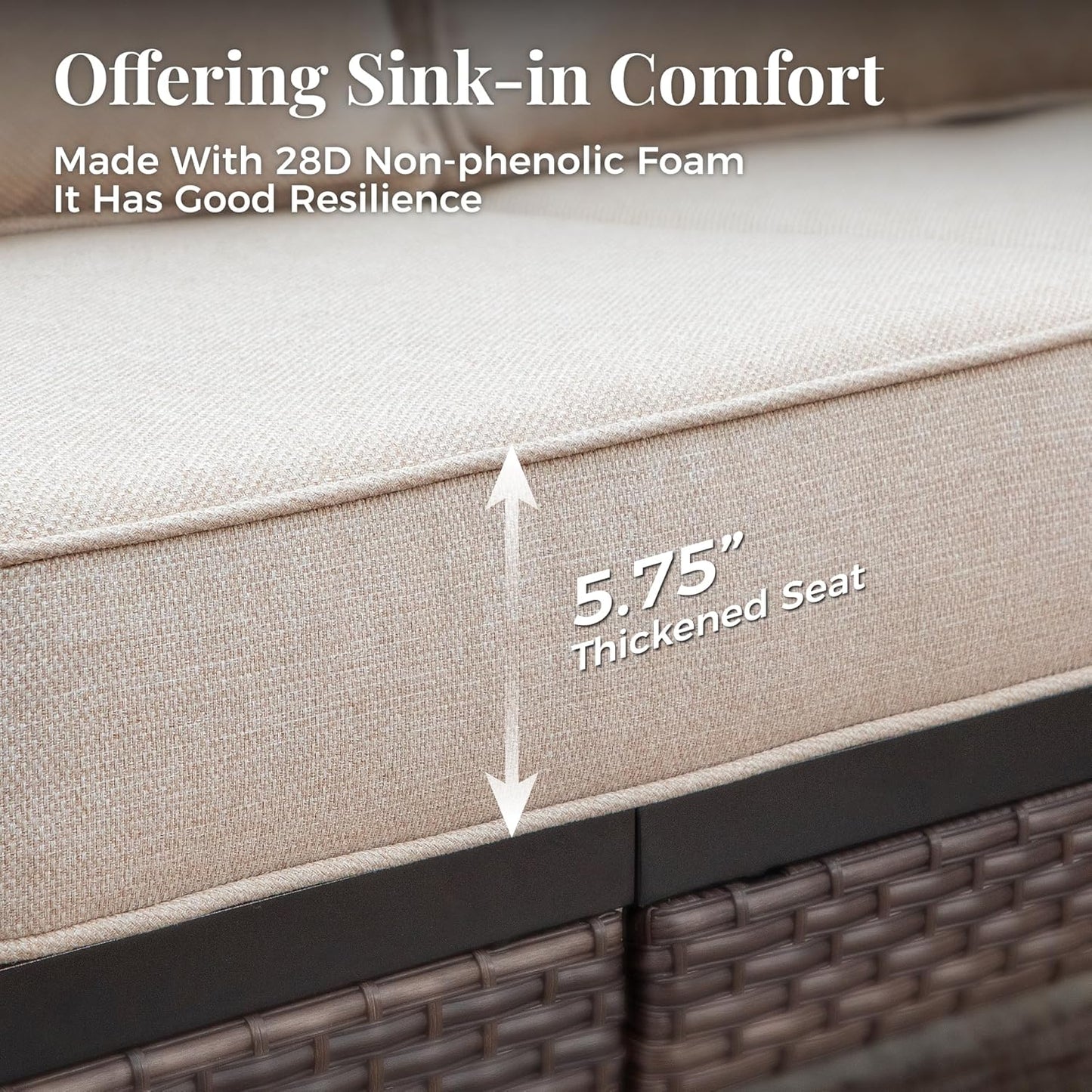 Patio Furniture Sofa, 3-Seat Patio Sofa Steel Frame Outdoor Sectional Couch with Deep Seating and 5.75” Cushions for Lawn Backyard Porch Deck, Beige