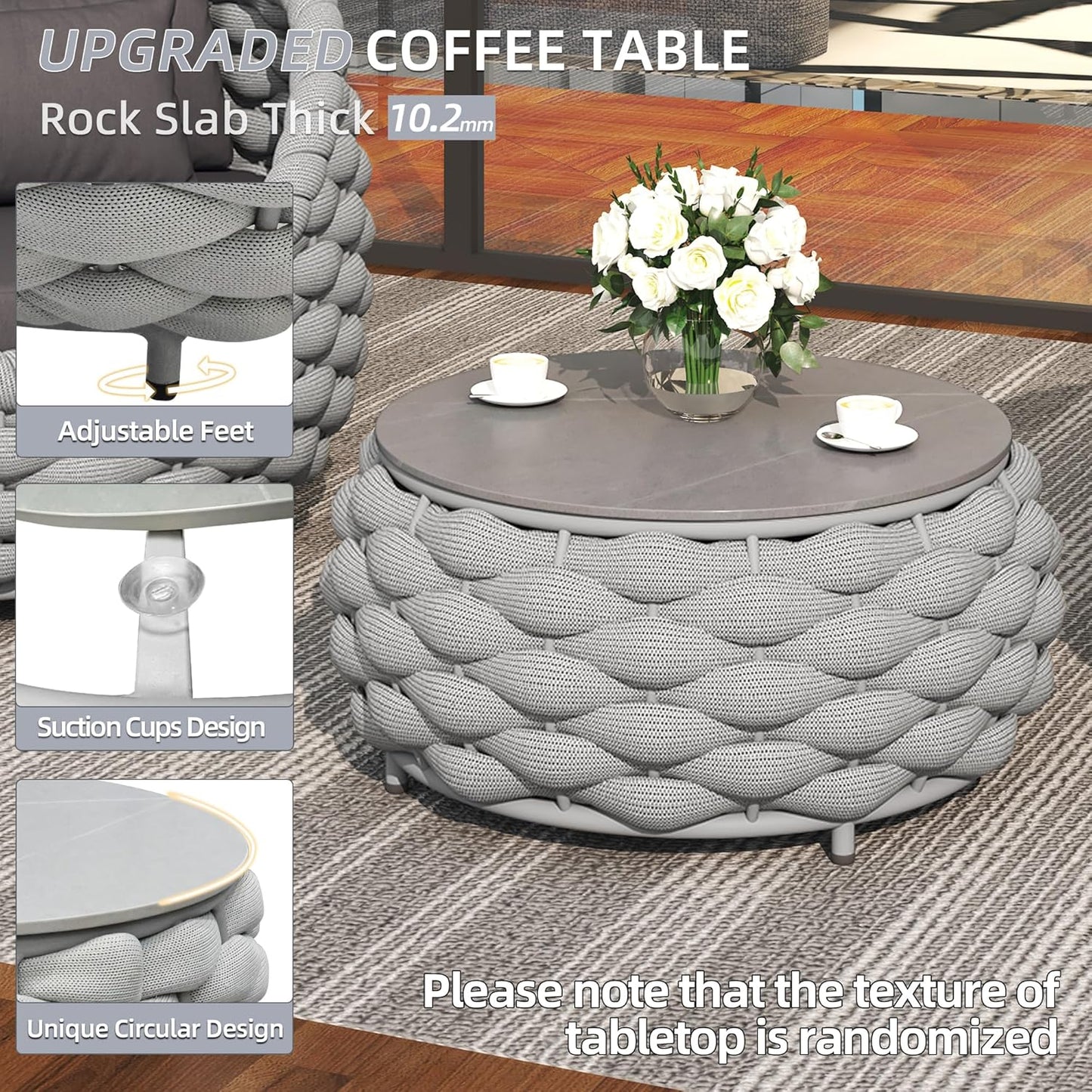 TWT Outdoor Patio Furniture Set 6 Pieces Aluminum Sectional Sofa, Metal Patio Conversation Set with Threeseat, Loveseat & Armchair, Cushion and Coffee Tables