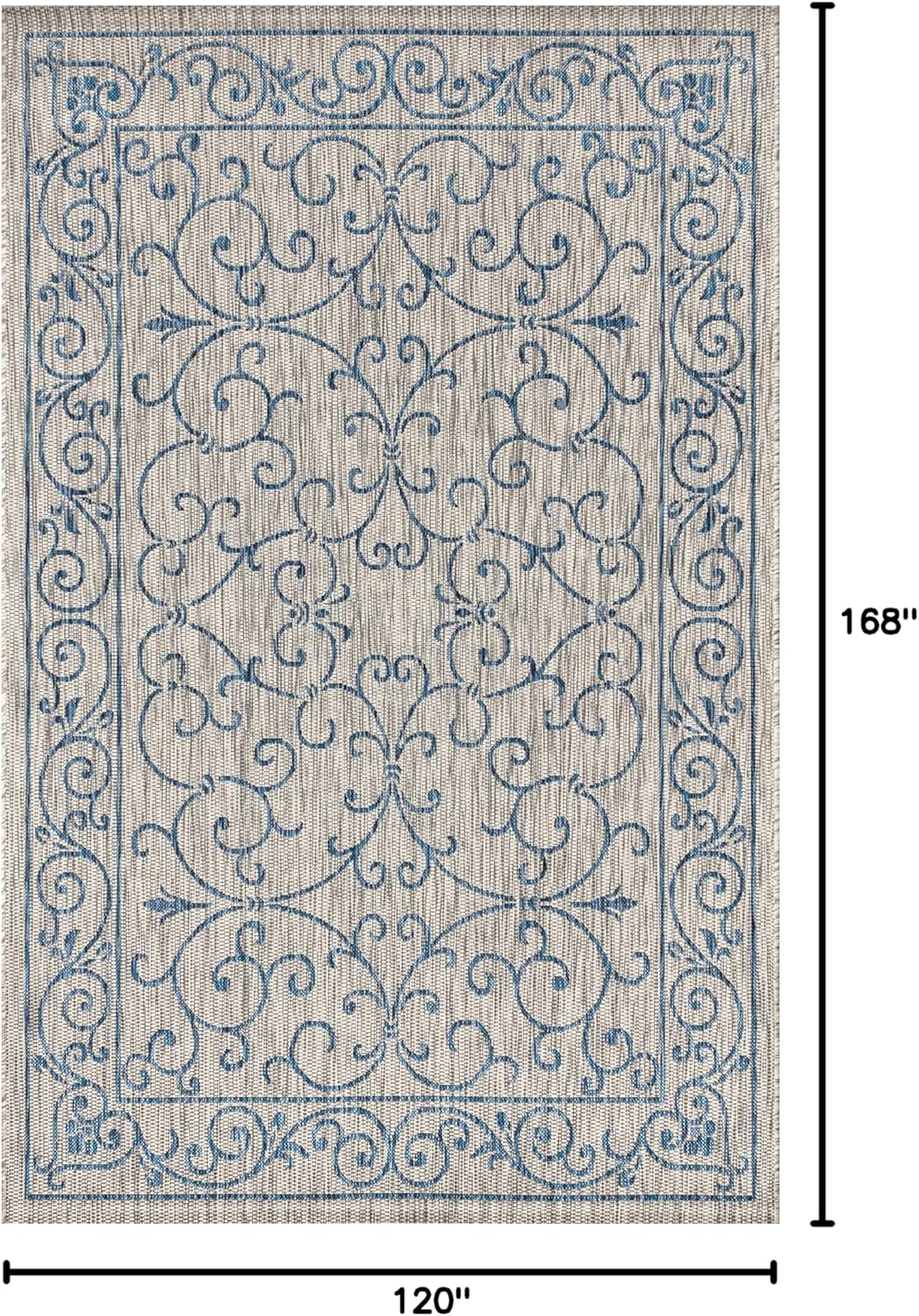 JONATHAN Y SMB106C-14 Charleston Vintage Filigree Textured Weave Gray/Navy 10 ft. x 14 ft. Indoor/Outdoor Area Rug, Pet Friendly, Non-Shedding, Stain Resistant, Easy-Cleaning for Backyard, Patio