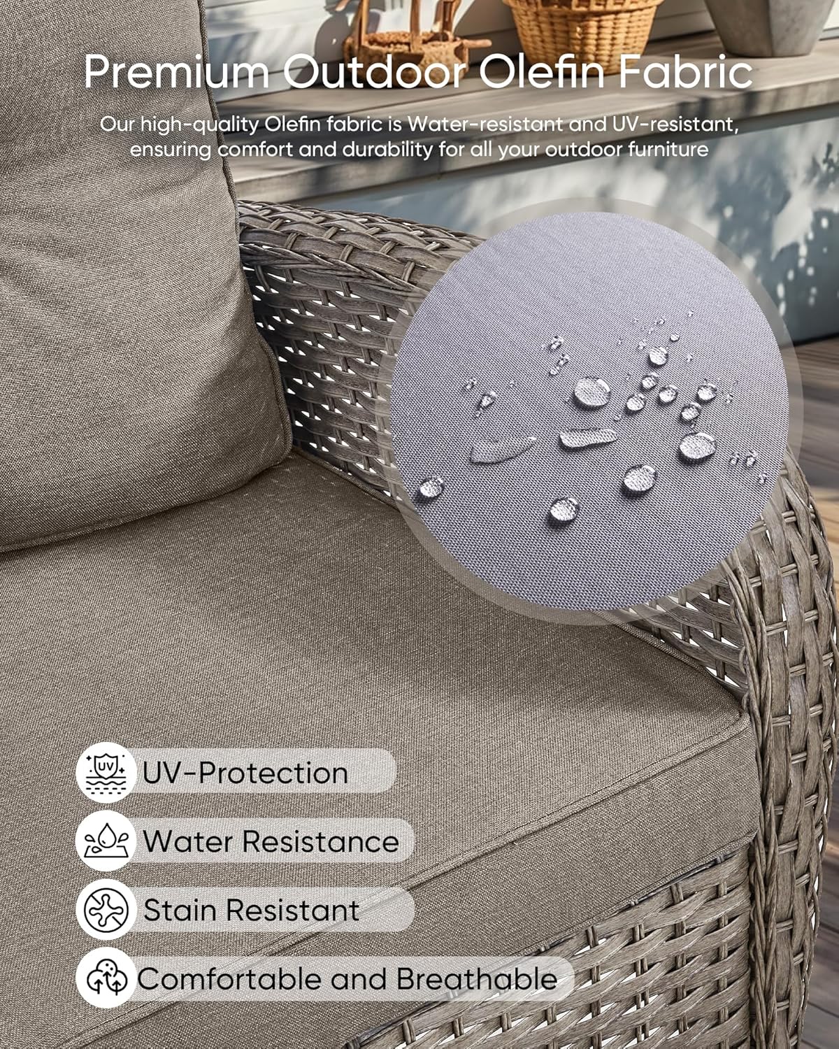 HUMMUH Outdoor Patio Couch-Outdoor Rattan Couch with Thick Cushions Outdoor Sofa for Deck Lawn Porch Balcony Poolside-Grey/Grey