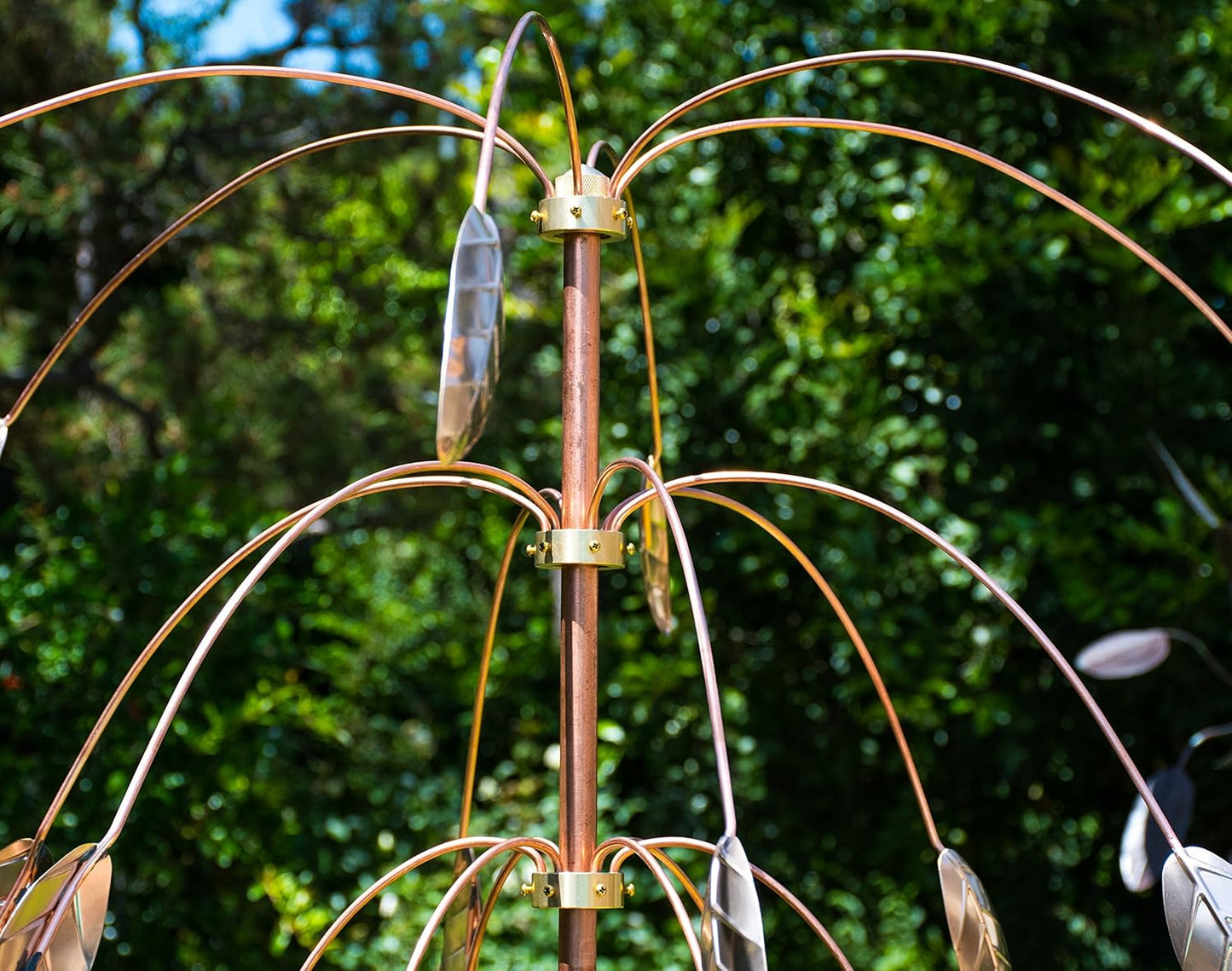 Stanwood Wind Sculpture: Kinetic Copper Triple Spinner - Falling Foliage