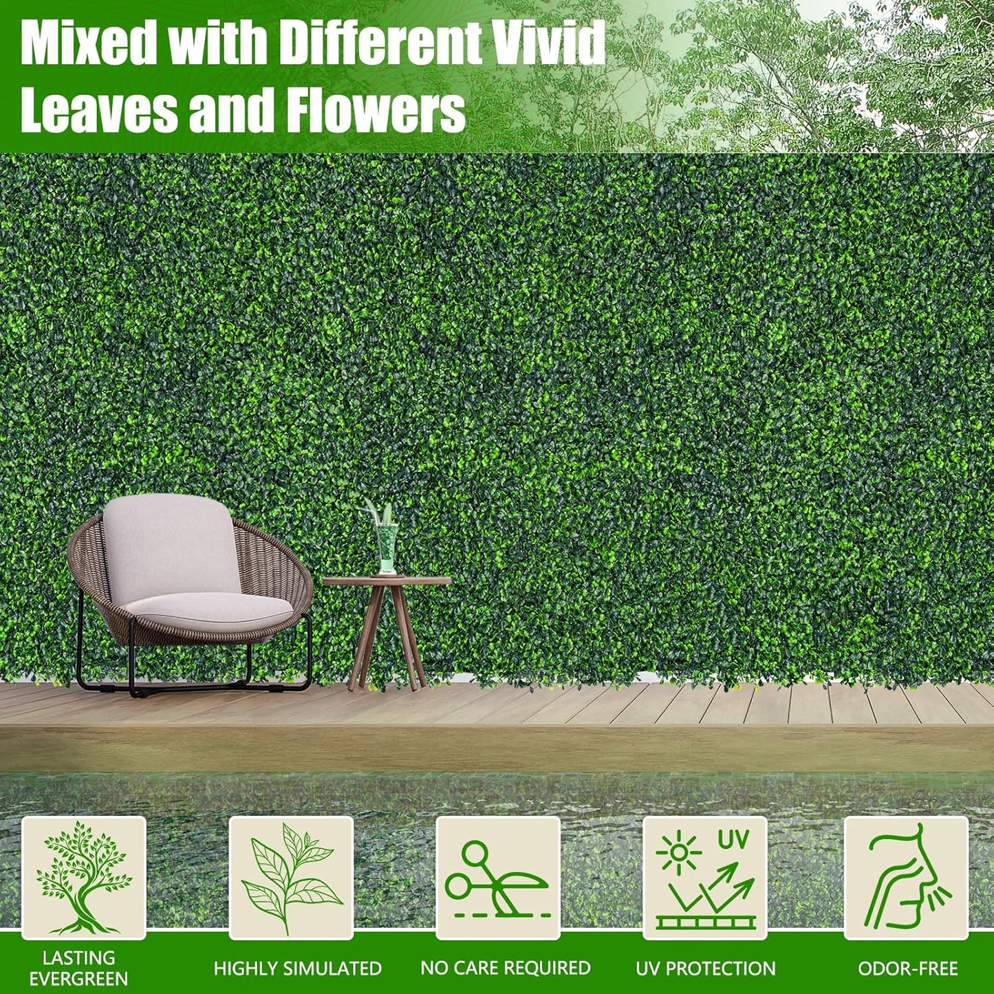 Artificial Boxwood Roll,48x140in(47 sqft) UV-Anti Faux Ivy Grass Wall Backdrop for Balcony Privacy, Fake Grennery Wall Decor for Garden, Patio, Backyard