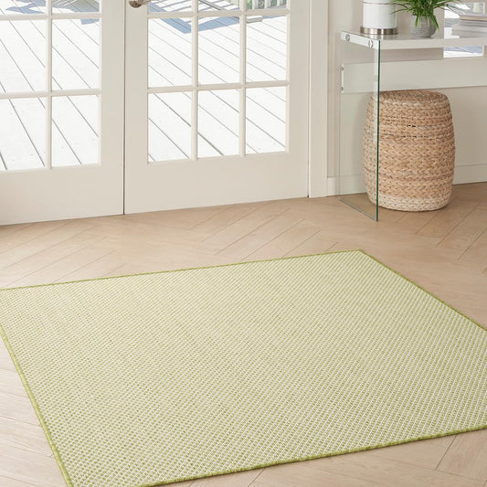 Nourison Home Courtyard 4' x Square Ivory Green Fabric Modern Area Rug (4' Square)