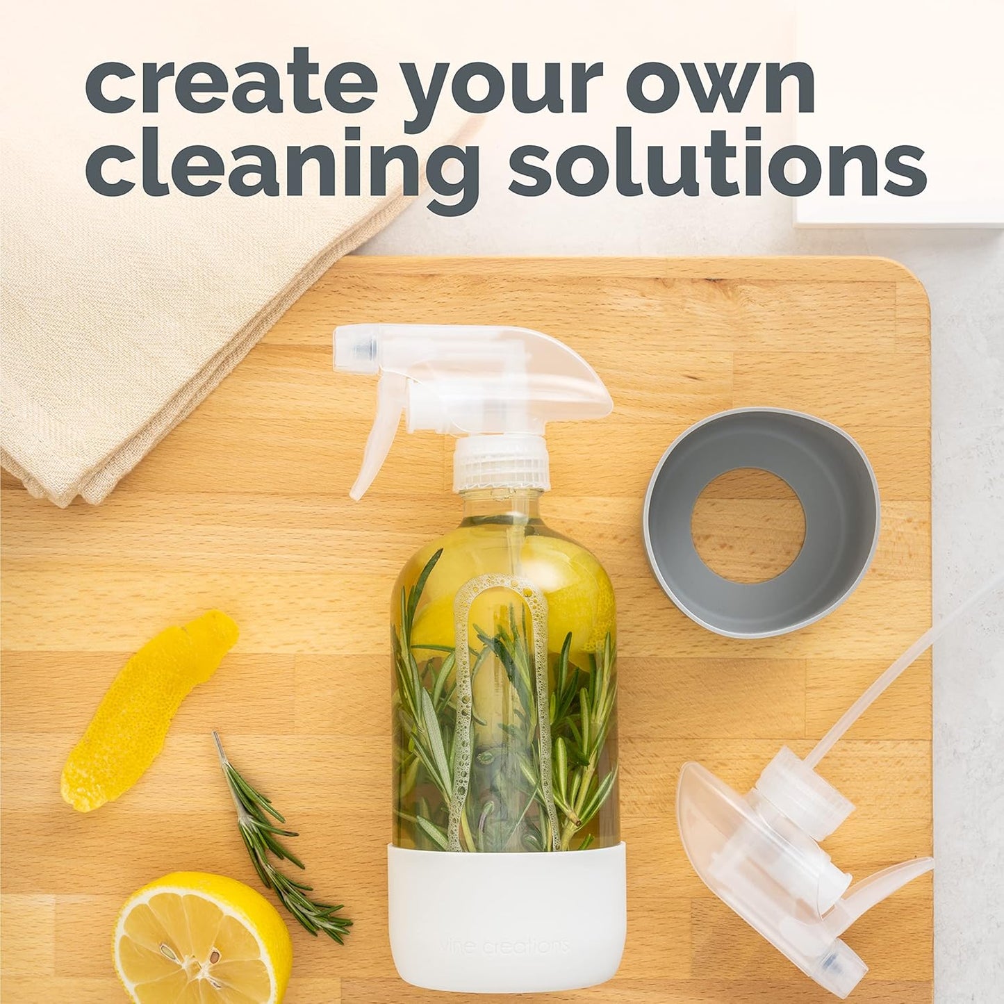 Vine Creations Glass Spray Bottles for Cleaning Solutions, Clear Glass Spray Bottle with Silicone Sleeve, 16 oz Empty Spray Bottles for Cleaning, Plant Spray Bottle, Mist and Stream Nozzle - 2 Pack