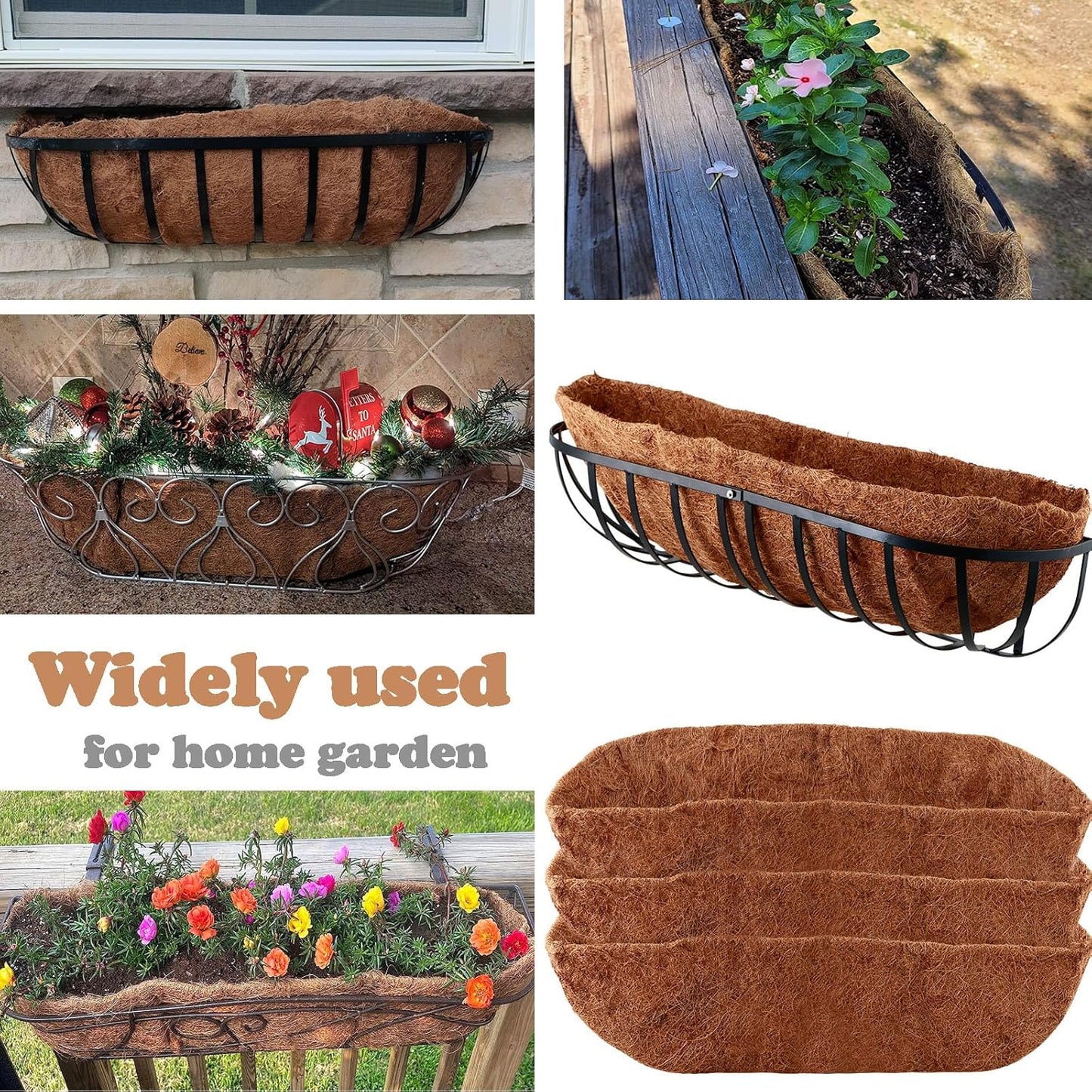 4 Pack Trough Coco Liner 30 Inch Hanging Basket Liners 100% Natural Coconut Husk Liners for Planters Window Box Planter Inserts for Large Pots Trough Planters Outdoor Garden Decoration