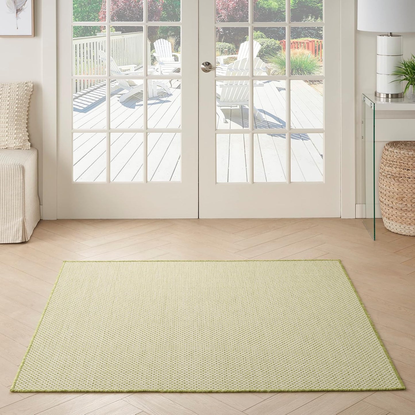 Nourison Home Courtyard Indoor/Outdoor Ivory Green 5' x Square Area Rug, Easy Cleaning, Non Shedding, Bed Room, Living Room, Dining Room, Backyard, Deck, Patio (5 Square)