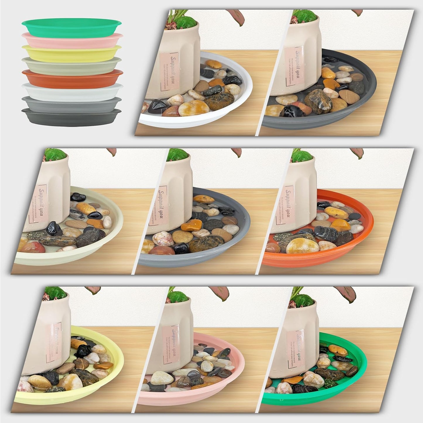 12Pcs Colourful Plant Saucer, 6 8 10 Inch Durable Plastic Plant Tray, Round Plant Pot Saucers, Drip Tray for Indoor and Outdoor Garden, Creamy White