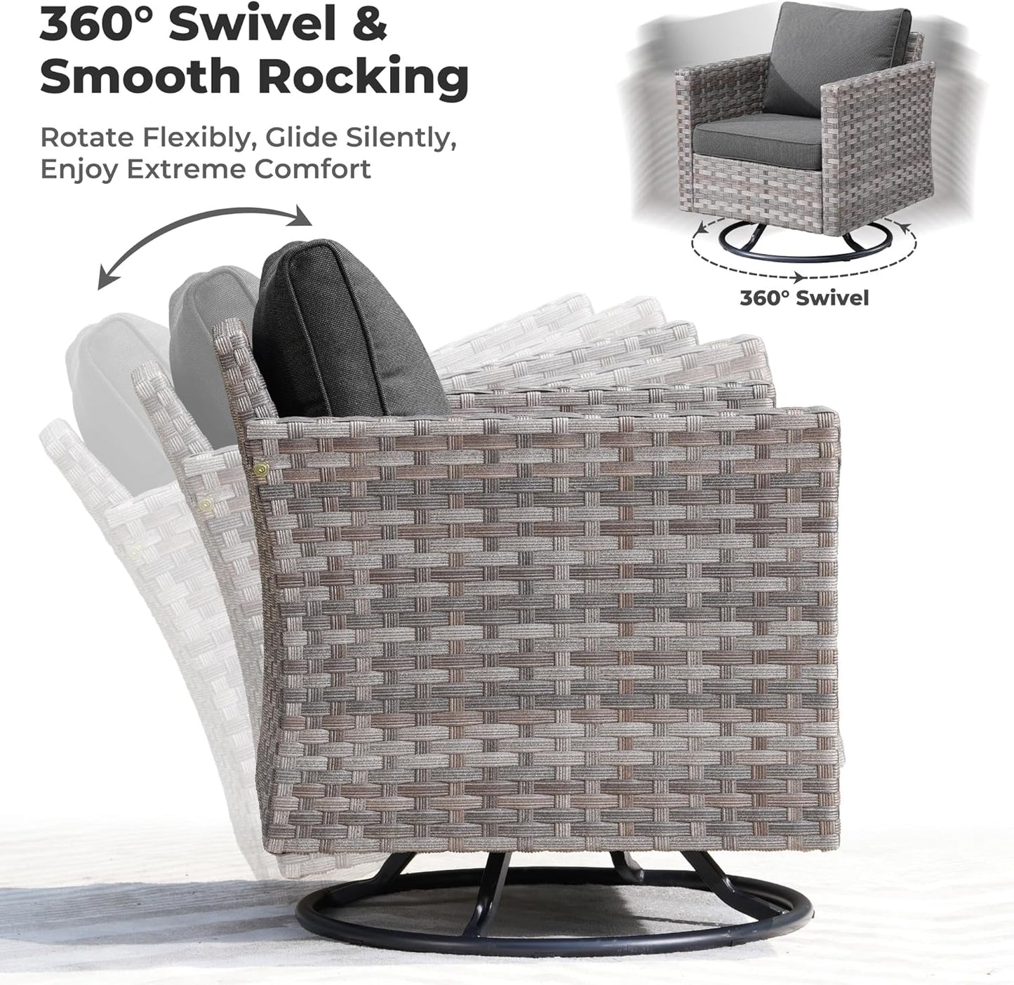 ovios 10 Pieces Patio Furniture Set, Outdoor Wicker Sectional Sofa with 42" Fire Pit Table Swivel Chairs, Modern Modular Deep Seat Rattan Couch Conversation Sets, Black