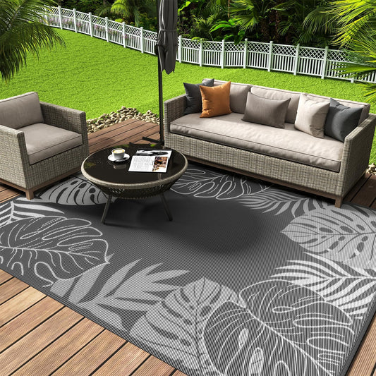 COCOER Tropical Outdoor Rug 9x12 Reversible-Waterproof Patio Rug-Quick Dry Outdoor Carpet-Outdoor Area Rugs Indoor Outdoor Rugs-Outside Rug Patio Decor for Porch Deck Balcony Backyard