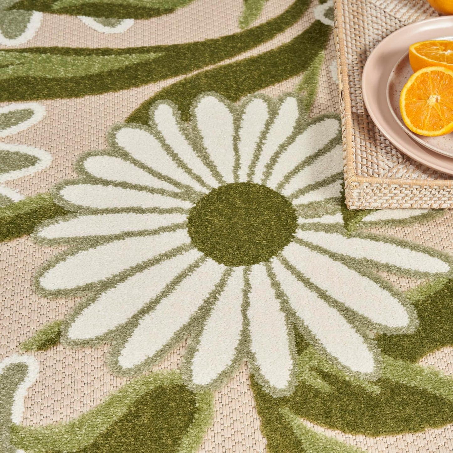 Nourison Home Aloha 4' x 6' Ivory Green Fabric Outdoor Area Rug (4' x 6')