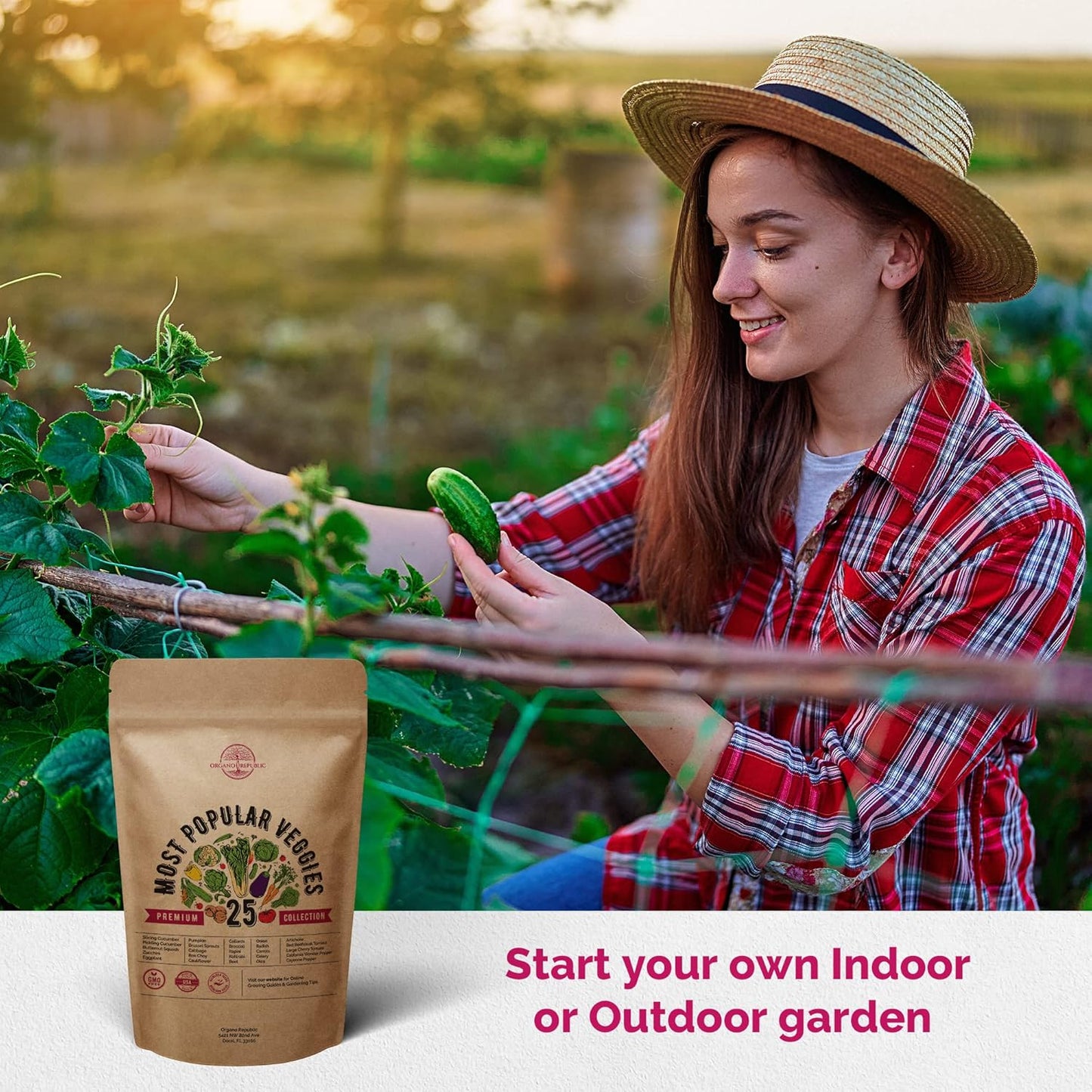 Organo Republic Vegetable Seeds for Planting Vegetables and Fruits - 25 Non-GMO Heirloom Seed Packets for Hydroponic and Outdoor Planting, Semillas de Vegetales para Sembrar