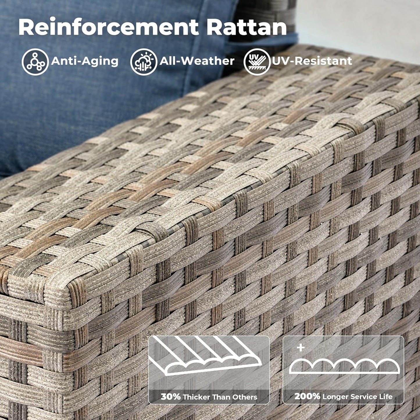 ovios 9 Pieces Patio Furniture Set, Outdoor Wicker Sectional Sofa with 2 Swivel Chairs Coffee Table, Modern Modular Deep Seat Rattan Couch Conversation Sets, Denim Blue