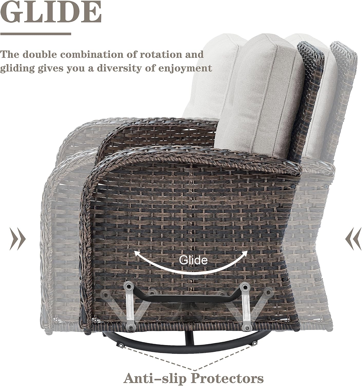 7 Piece Outdoor Patio Wicker Furniture Sets with Swivel Rocker Chairs, Rattan Loveseat Conversation Sets for Patio Deck Backyard Poolside, Beige Cushion