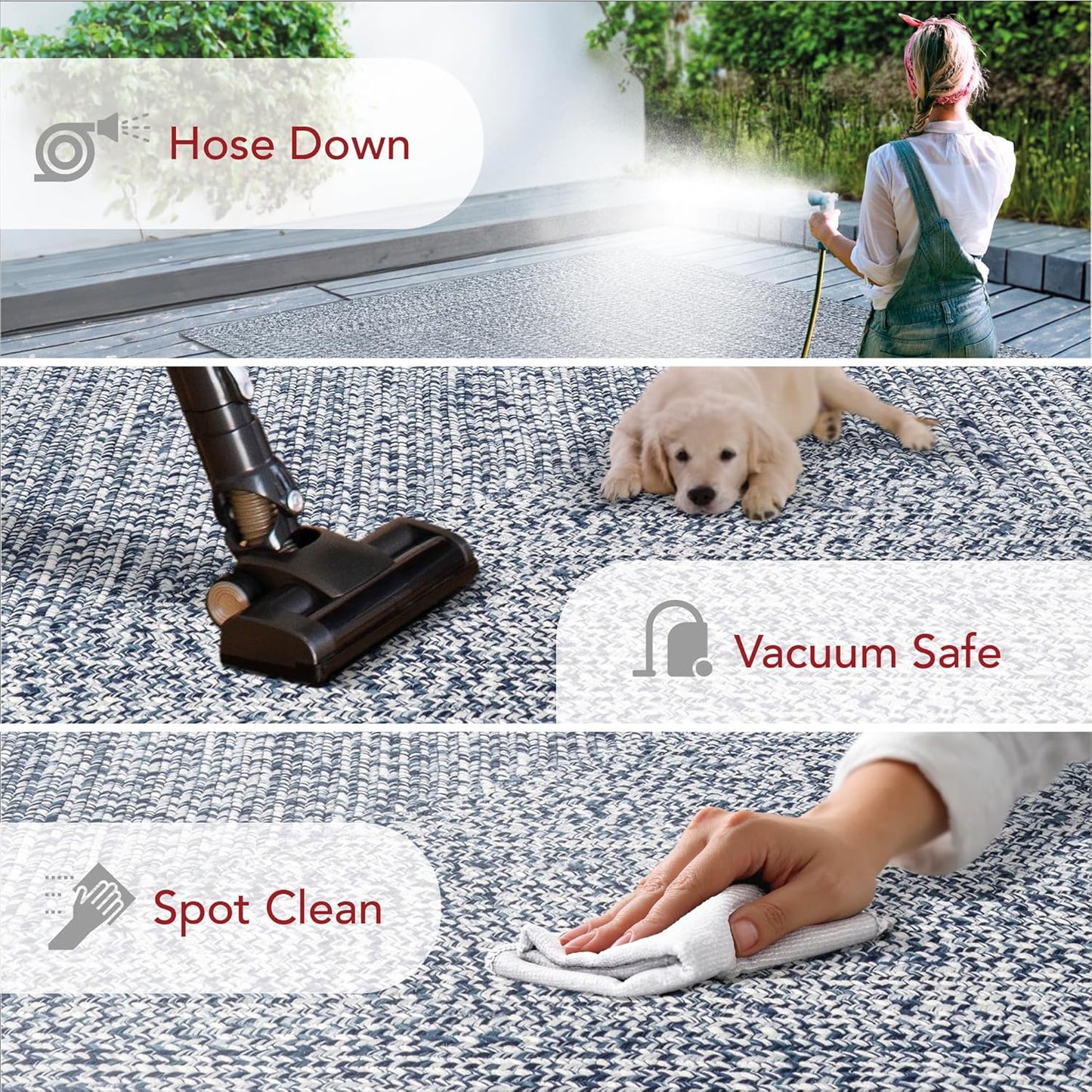 nuLOOM 2' x 3' Solid Hand Braided Indoor/Outdoor Area Rug, Pet-Friendly, High Traffic, Weather Resistant, for Patio, Balcony, Bedroom, Living Room, Dining Room, Wynn Navy