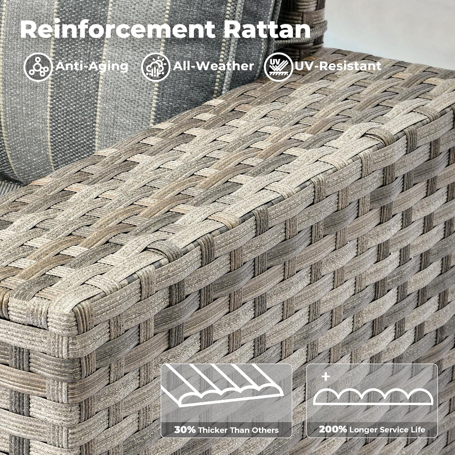 ovios 9 Pieces Patio Furniture Set, Outdoor Wicker Sectional Sofa with 42" Fire Pit Table Swivel Chair, Modern Modular Deep Seat Rattan Couch Conversation Sets, Dark Gray Stripe