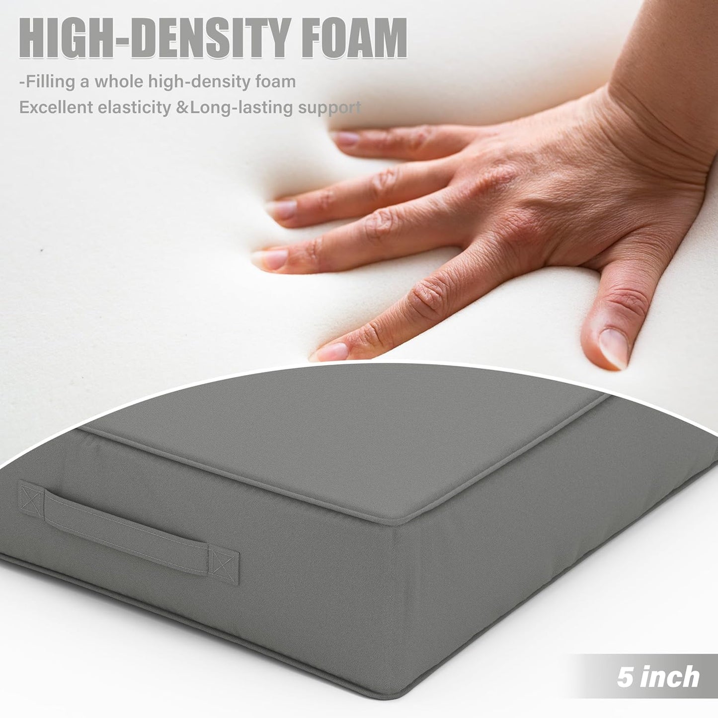 Patio Chair Cushions 18.5 X 16 X 4 Inch Waterproof Outdoor Seat Cushions for Patio Furniture, Outdoor Sofa Couch Pads with Ties & Handle, Set of 2, Light Grey