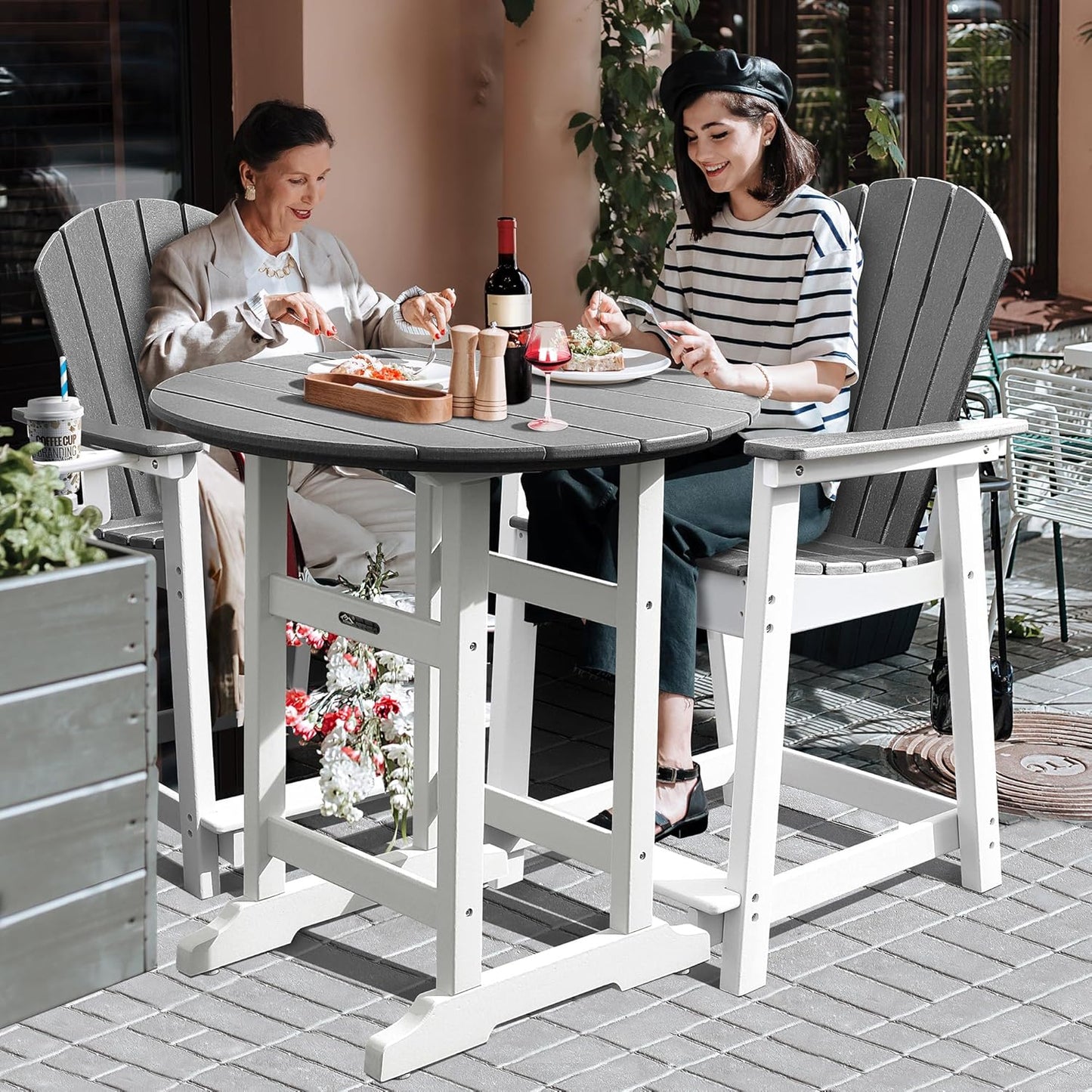 Patio Bar Tables, Outdoor Bar Table, Tall Adirondack Chairs Patio Bar Tables Set (Gray, 1 PCS Chair)