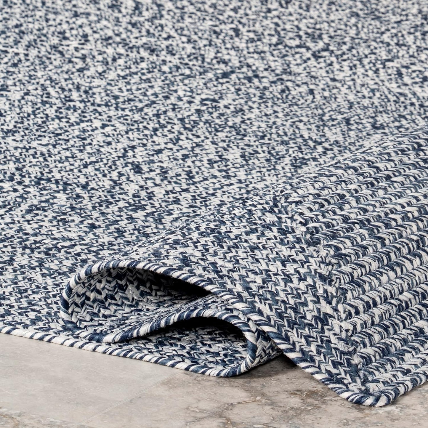 nuLOOM 2' x 18' Solid Hand Braided Indoor/Outdoor Area Rug, Pet-Friendly, High Traffic, Weather Resistant, for Patio, Balcony, Bedroom, Living, Dining Room, Wynn Navy