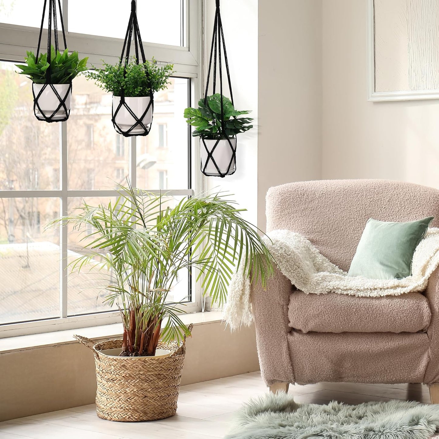 YIBOT 3 Pack Macrame Plant Hanger Indoor Hanging Planters for Indoor Outdoor Hanging Plant Holder with 3 x S Hooks for Garden Home Boho Decor 35"/29"/23" Black