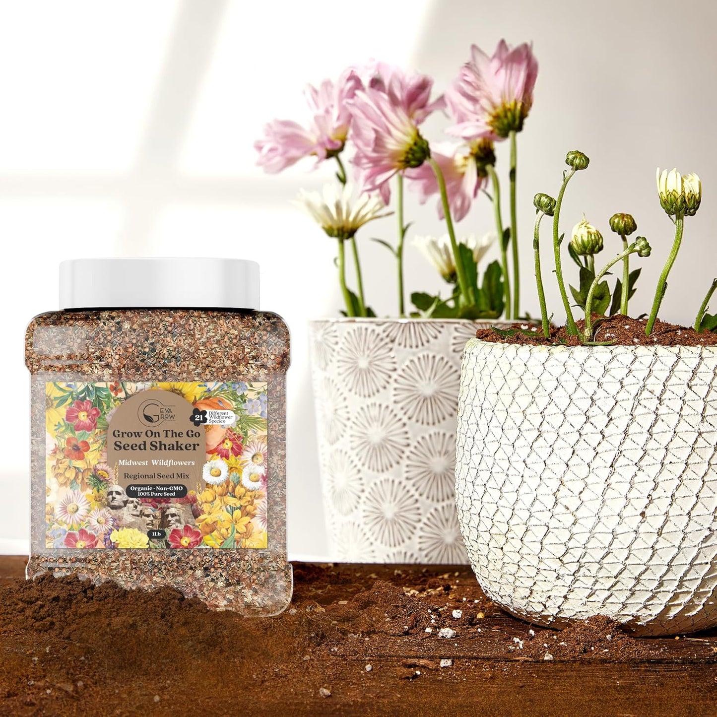 Midwest Wildflower Seeds Regional Mix - Organic, Non-GMO - 100% Pure Seed - 21 Different Wildflowers Seeds of Annual and Perennial, 1 LB Tub