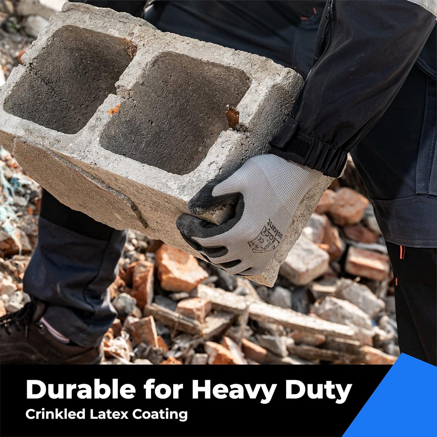 toolant Crinkle Latex Work Gloves Bulk, Rubber Coated Safety Work Gloves for Men and Women, 12 Pairs for Construction, Gardening, Warehouse (Gray, XL)