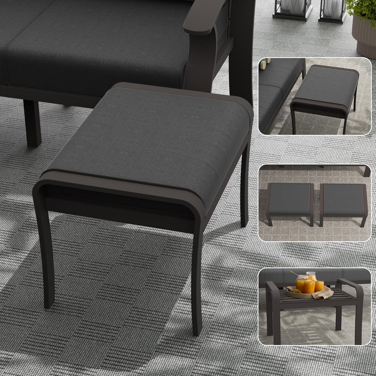 Aluminum Patio Furniture Set, 10 Seats Outdoor Patio Conversation Set with Swivel Chair Modern Metal Patio Sectional Sofa with Coffee Table for Patio, Backyard(Grey).