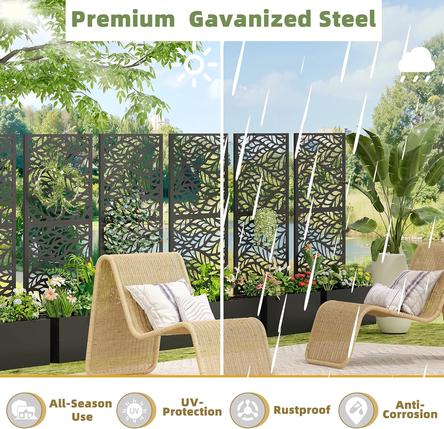 Casaphoria Metal Raised Garden Bed with Trellis, 59"x30"x12" Planter Box for Climbing Plants, Vegetables & Vines, Features Drainage Holes and Privacy Screen (Black-Spring)