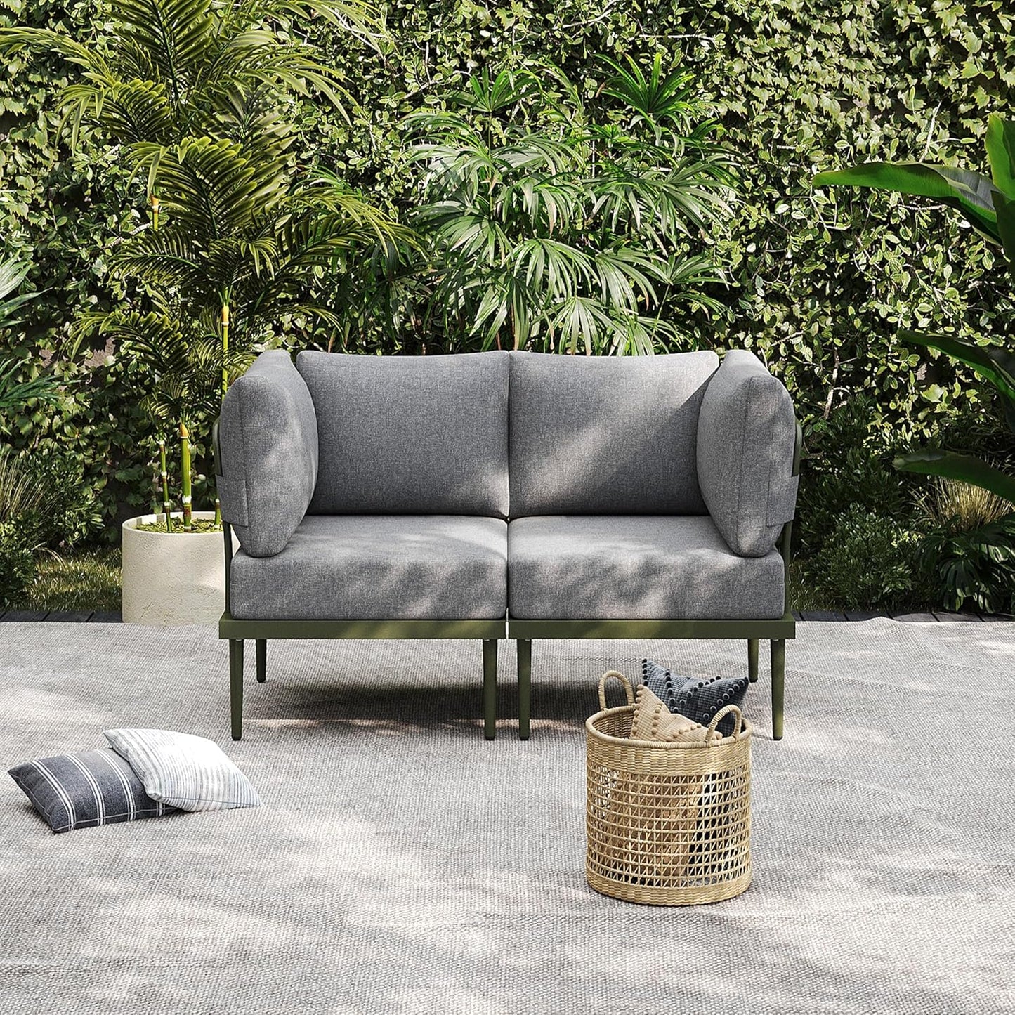 Sundale Outdoor 2 Pieces Metal Patio Furniture Set, Outdoor Sectional Sofa w/6 Inch Olefin Cushion, Modern Outdoor Conversation Sets