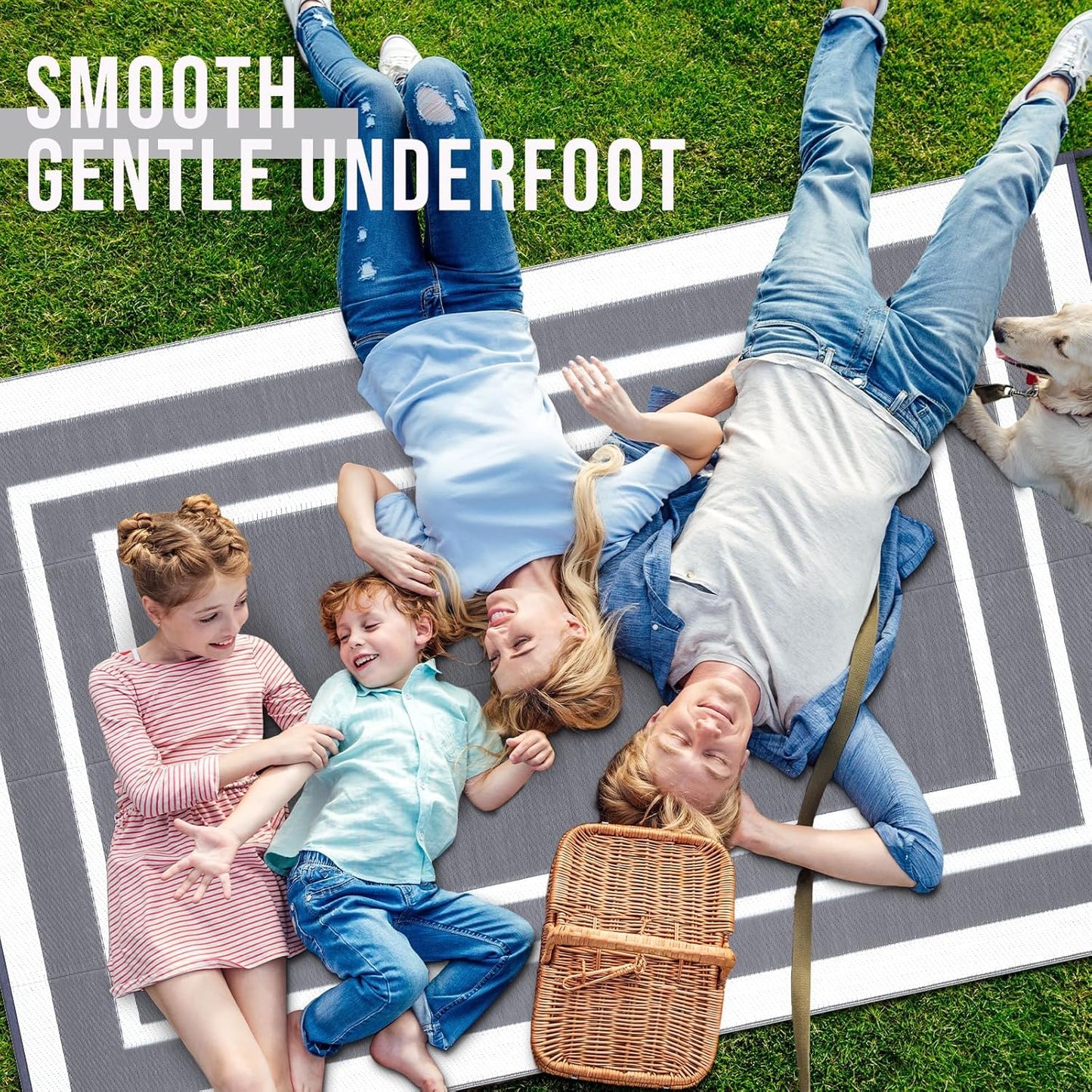 OLANLY Outdoor Rug 6x9 ft Waterproof, Reversible Outdoor Plastic Straw Rug, RV Mat, Indoor Outdoor Carpet Clearance for Patio, Camping, Balcony, Deck, Backyard, Grey & White