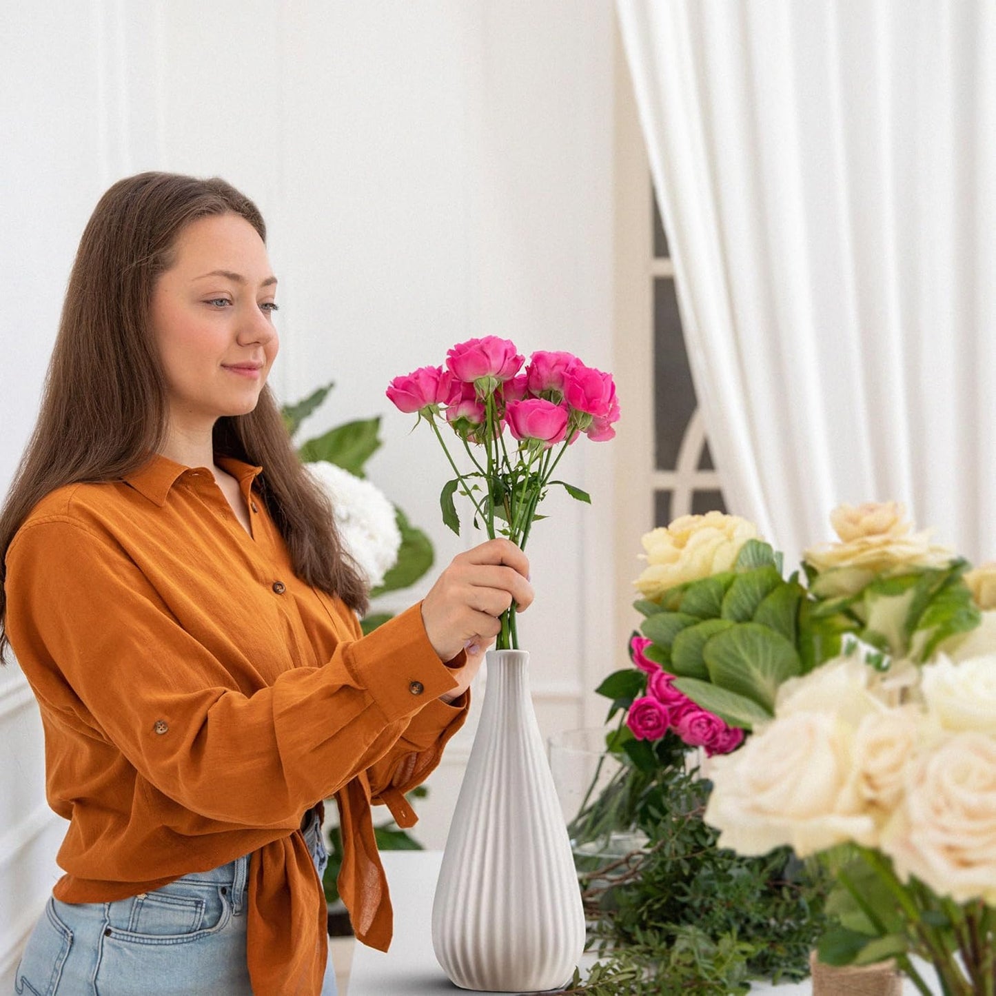 White Vases Home Decor Modern Ceramic Decorative Vases for Home Decor, Flower Vases & Centerpiece, Minimalist Design Set of 3