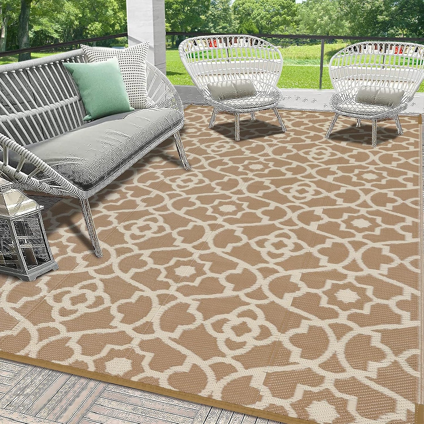 HEBE Outdoor Rug Waterproof 6x9, Plastic Straw Rug Camping Rug, Reversible Outdoor Patio Rugs RV Mat Clearance, Indoor Outside Floor Carpet for Porch,Deck,Camper,Balcony,Backyard