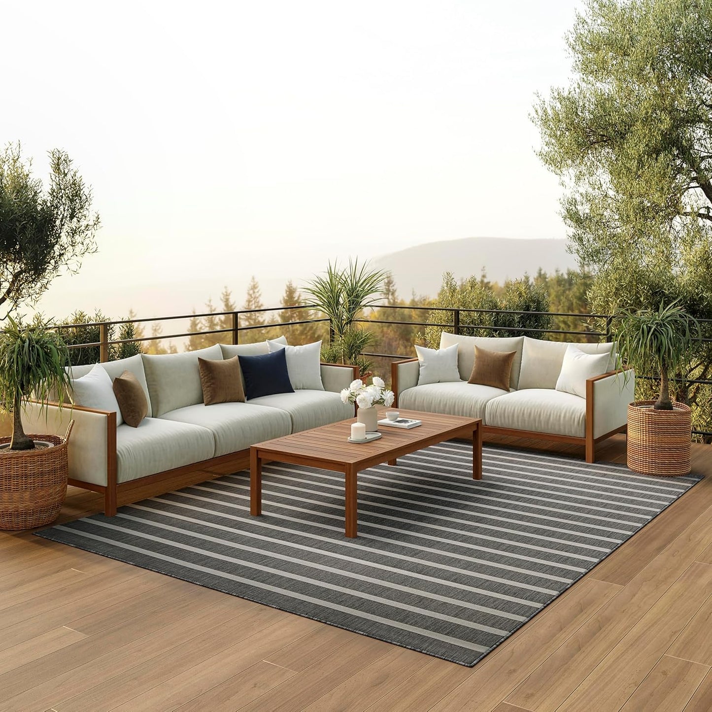 Nourison Home Positano 6' x 9' Fabric Charcoal Ivory Area Rug