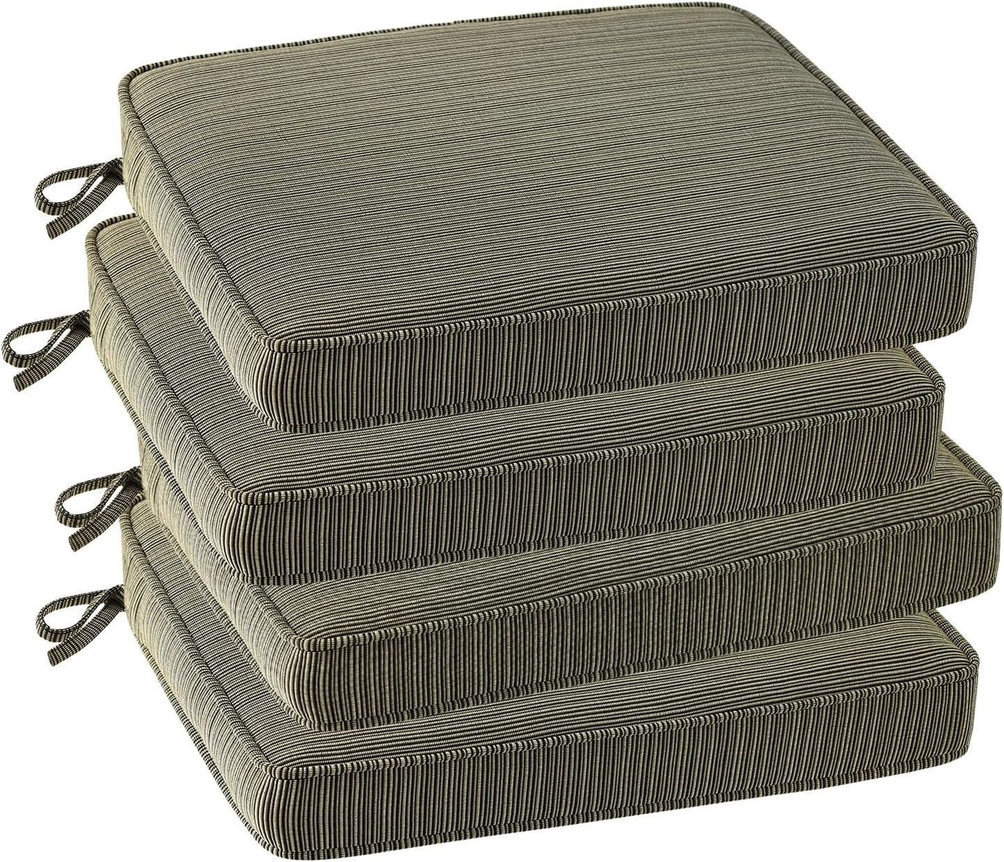 Outdoor Square Corner Seat Cushion, 18.5"x16"x3", Set of 4, Non Slip Seat Cushion Pads with Removable Cover for Patio Furniture, Garden Yard Lawn, Dark Black Tan Stripe