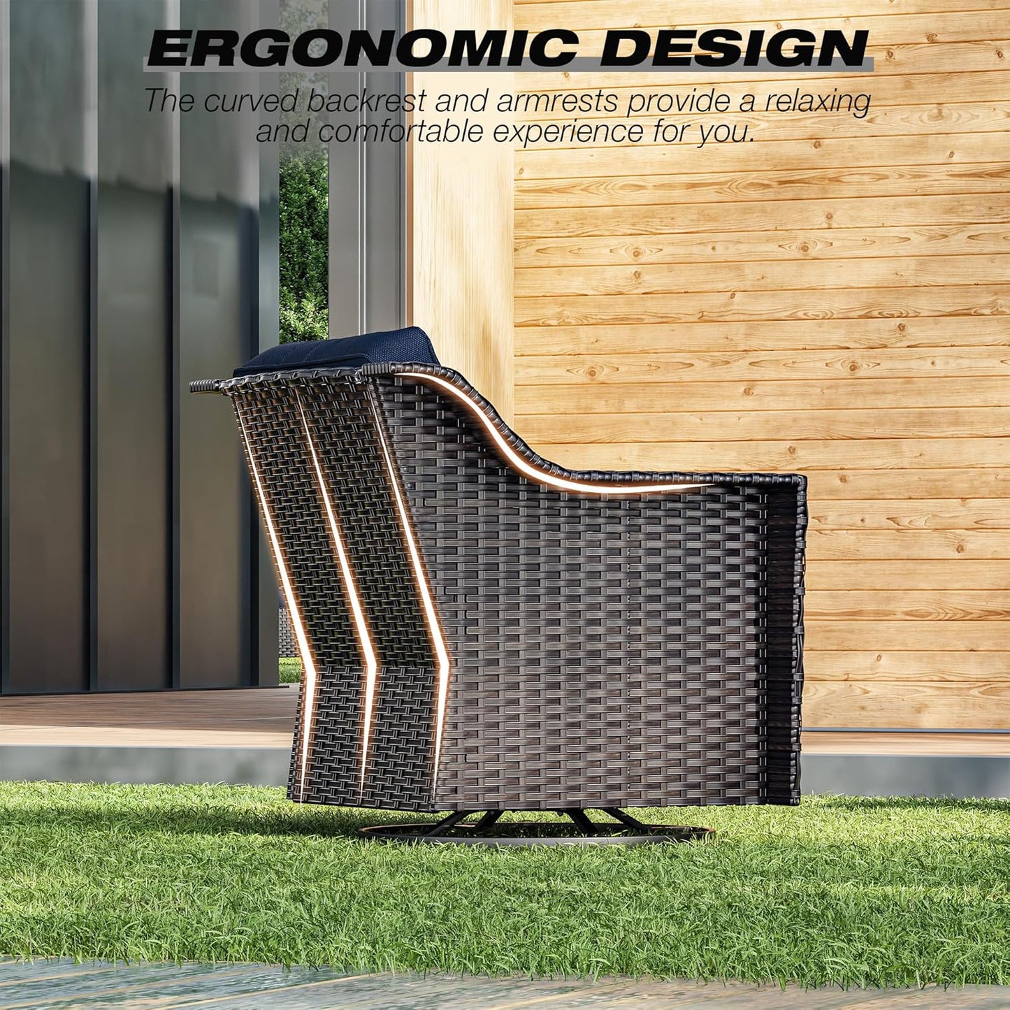 Joyside Swivel Patio Chairs Set of 2, Wicker Patio Furniture with Wide Armrest and Thick Cushions, Upgraded Large Size for Backyard, Garden, Poolside
