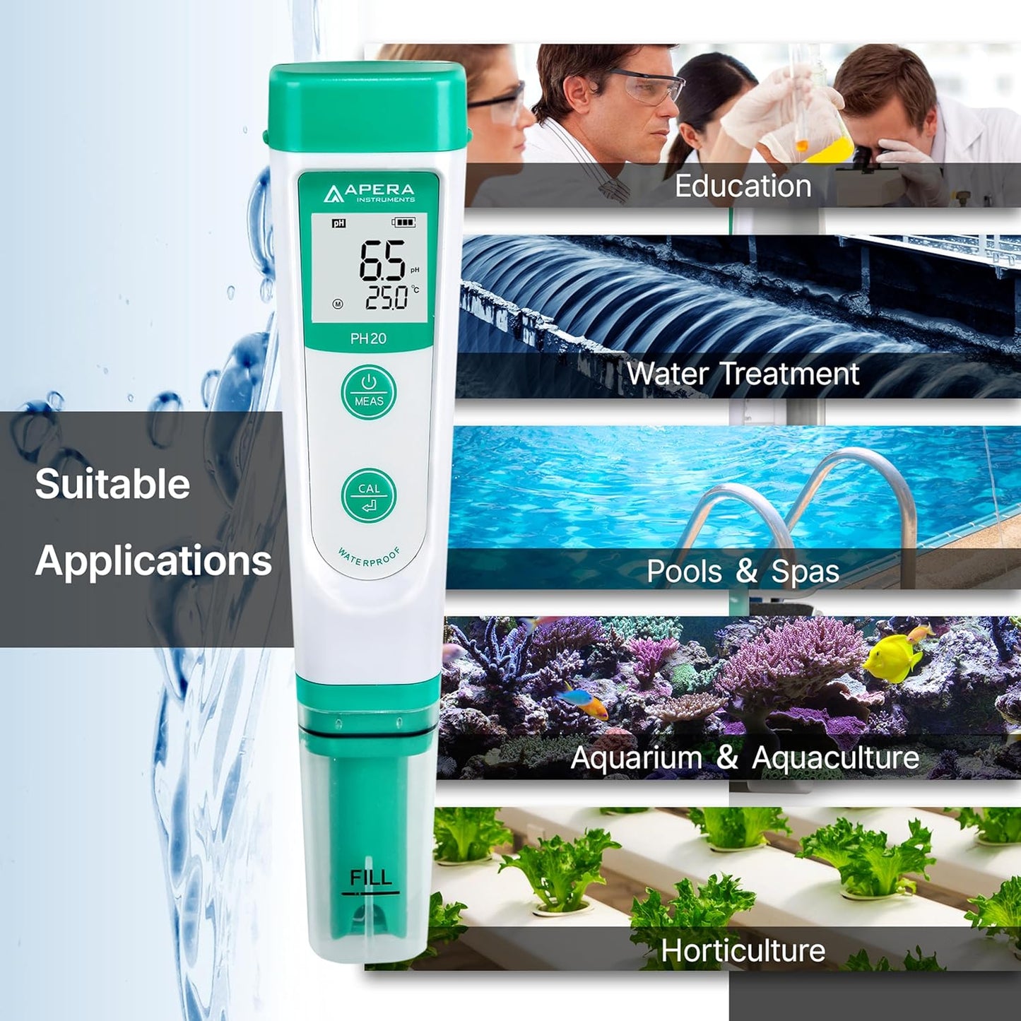 APERA INSTRUMENTS AI209 Value Series PH20 Waterproof pH Tester Kit, ±0.1 pH Accuracy