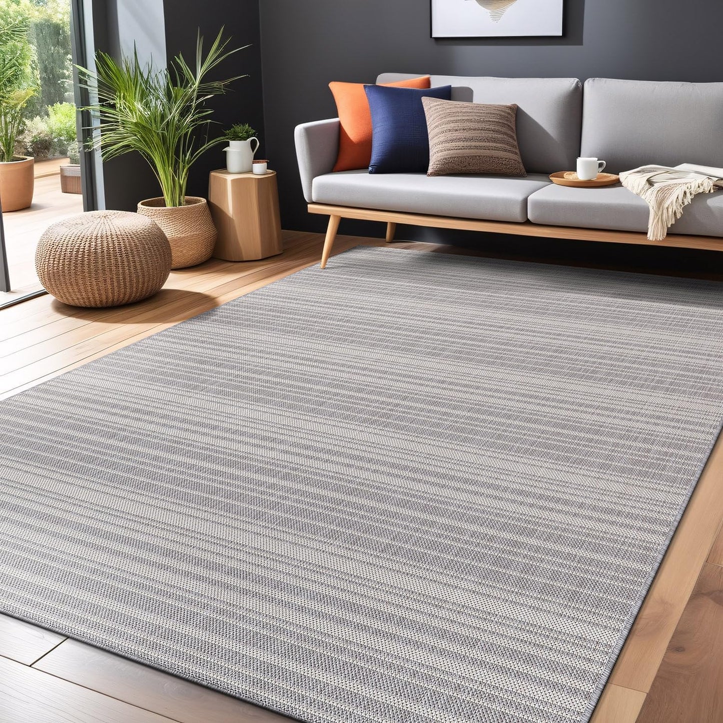 Stripe Outdoor Rug 10x14 Washable Outside Carpet for Indoor Patio Porch Waterproof Easy Cleaning Non Shedding Area Rugs Gray 10 x 14
