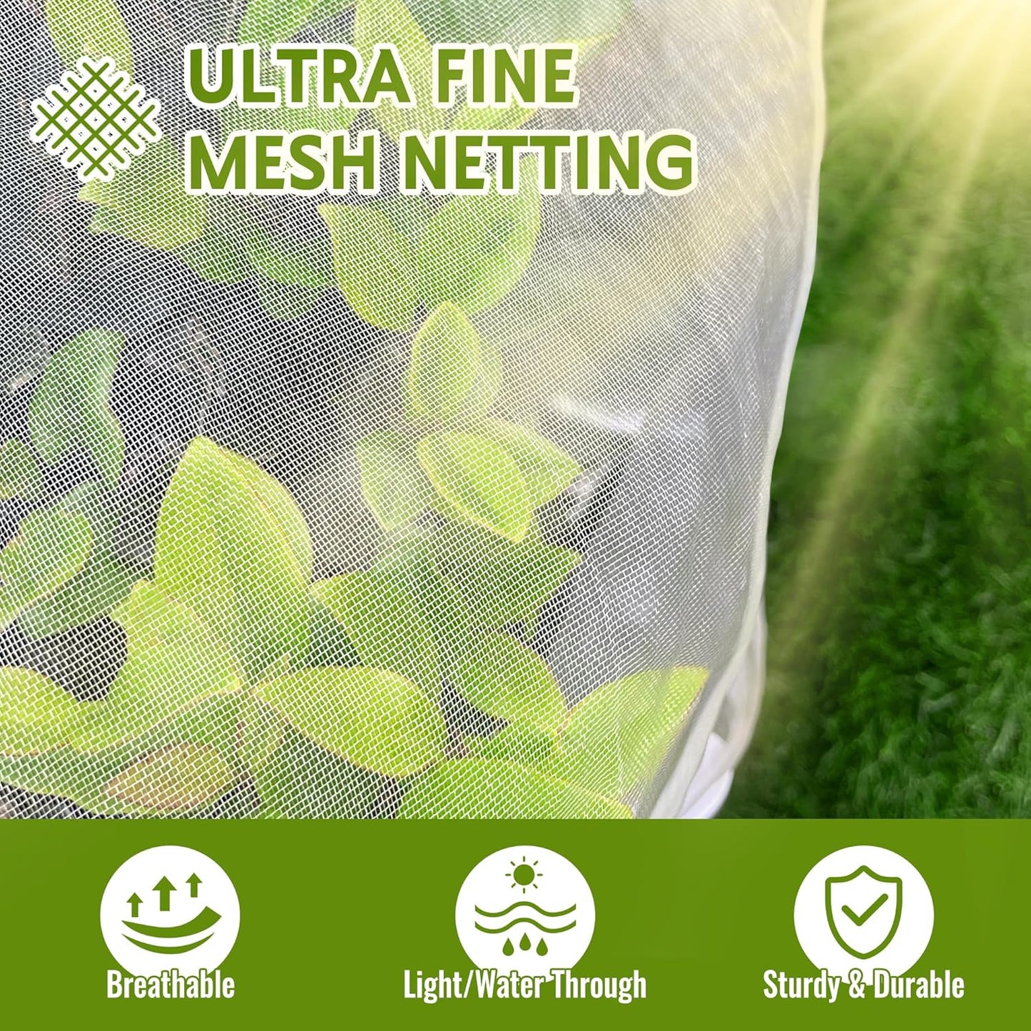 2 Pack Fruit Tree Netting Bags with Zipper and Drawstring, Ultra Fine Mesh Garden Netting Plant Cover, Bird Netting for Blueberry Bushes, Fruit Vegetable Trees, Flowers (White, 10 x 10 ft)